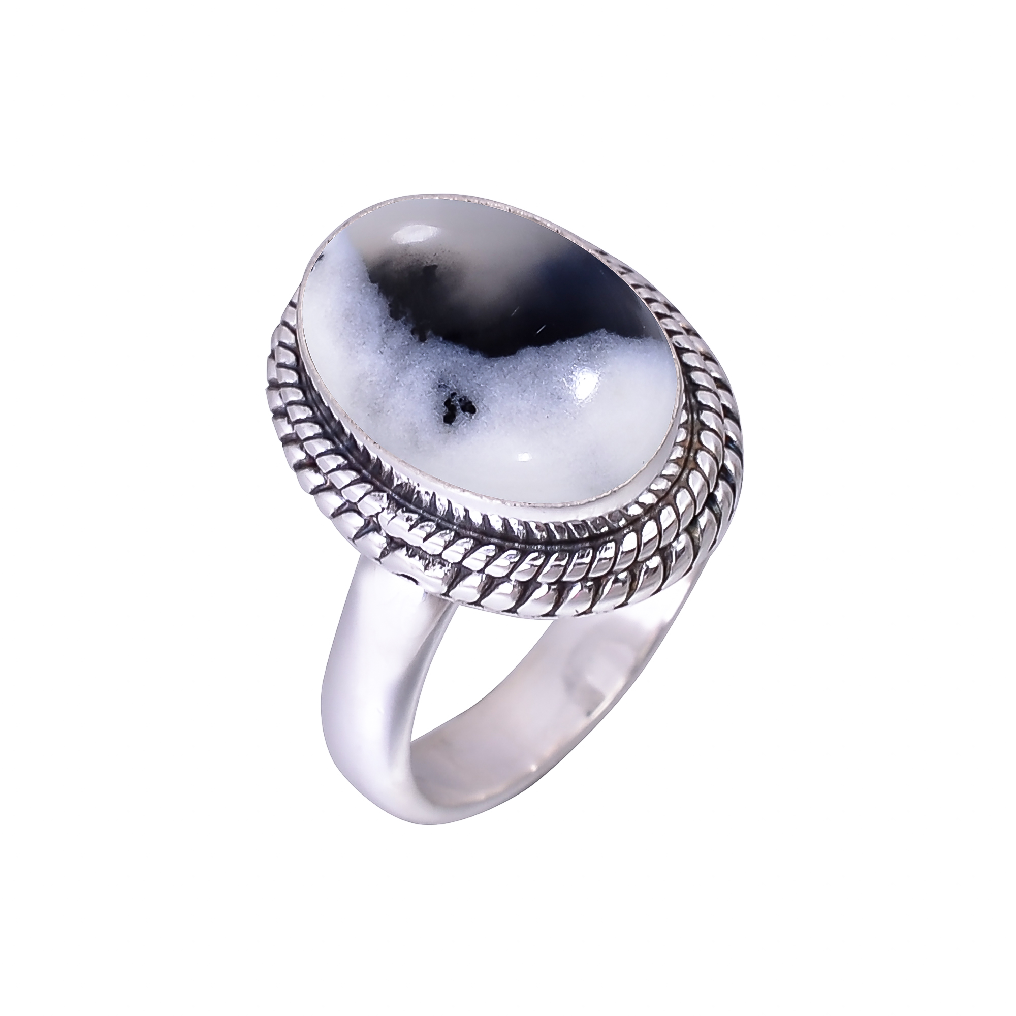 Merlinite Dendritic Opal -Brazil 925 Sterling Silver Ring