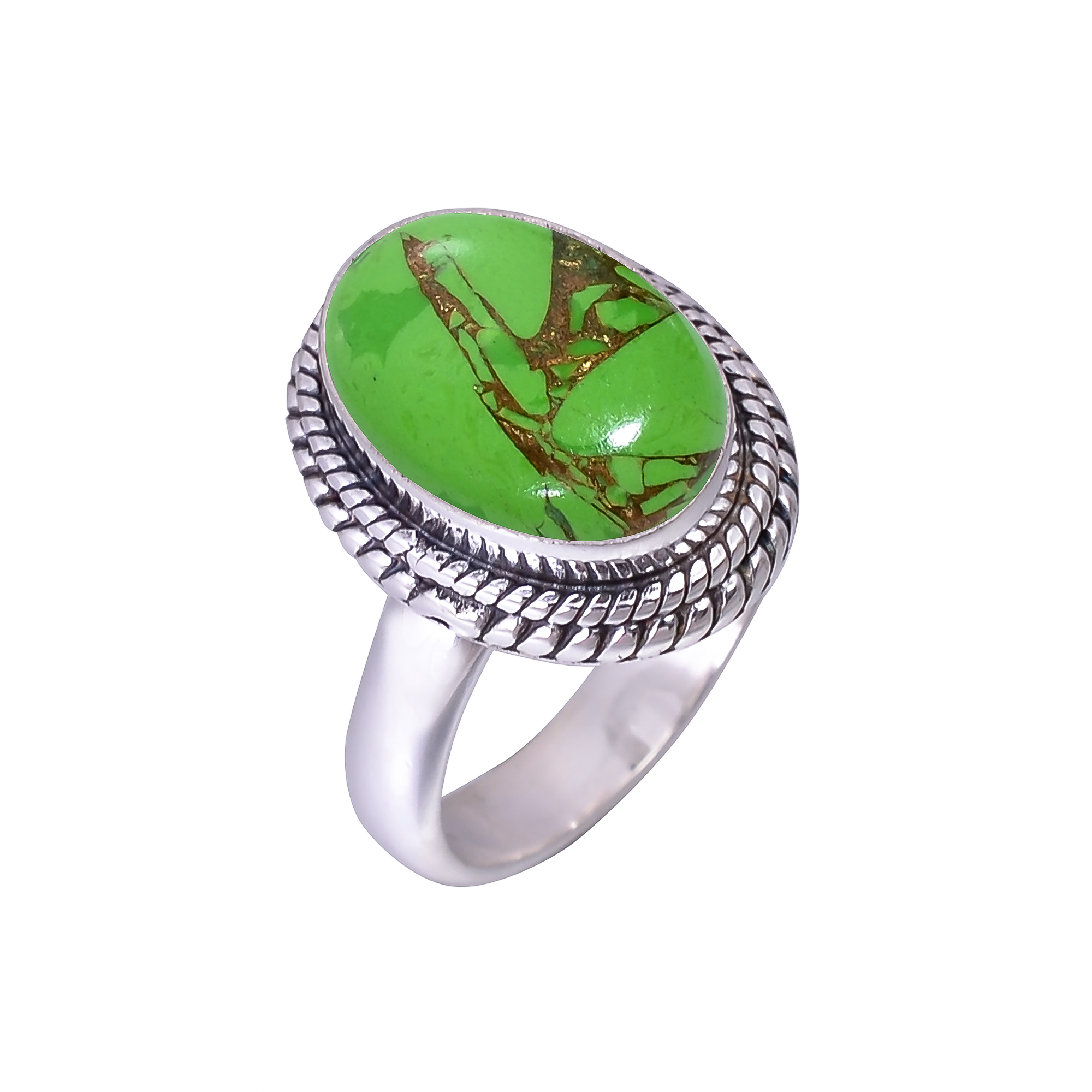 Copper Green Turquoise 925 Sterling Silver Ring