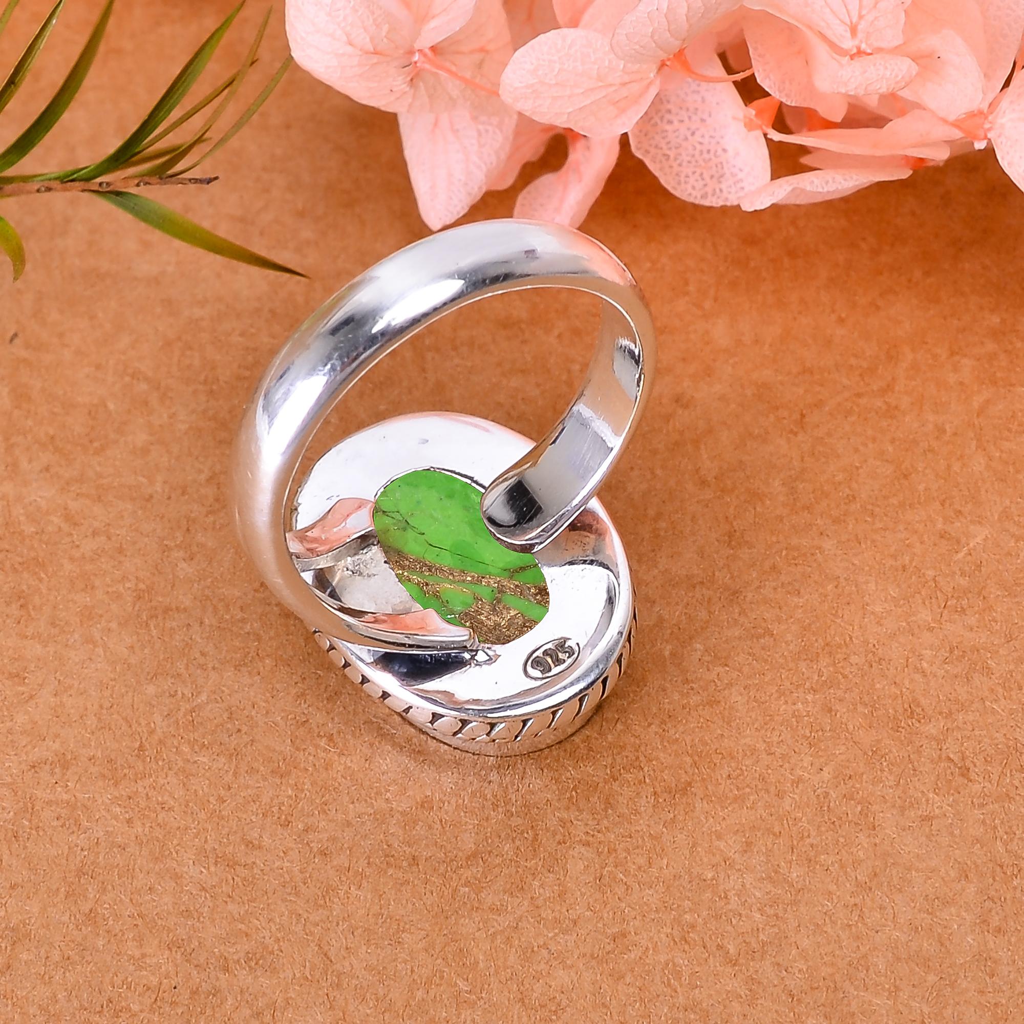 Copper Green Turquoise 925 Sterling Silver Ring