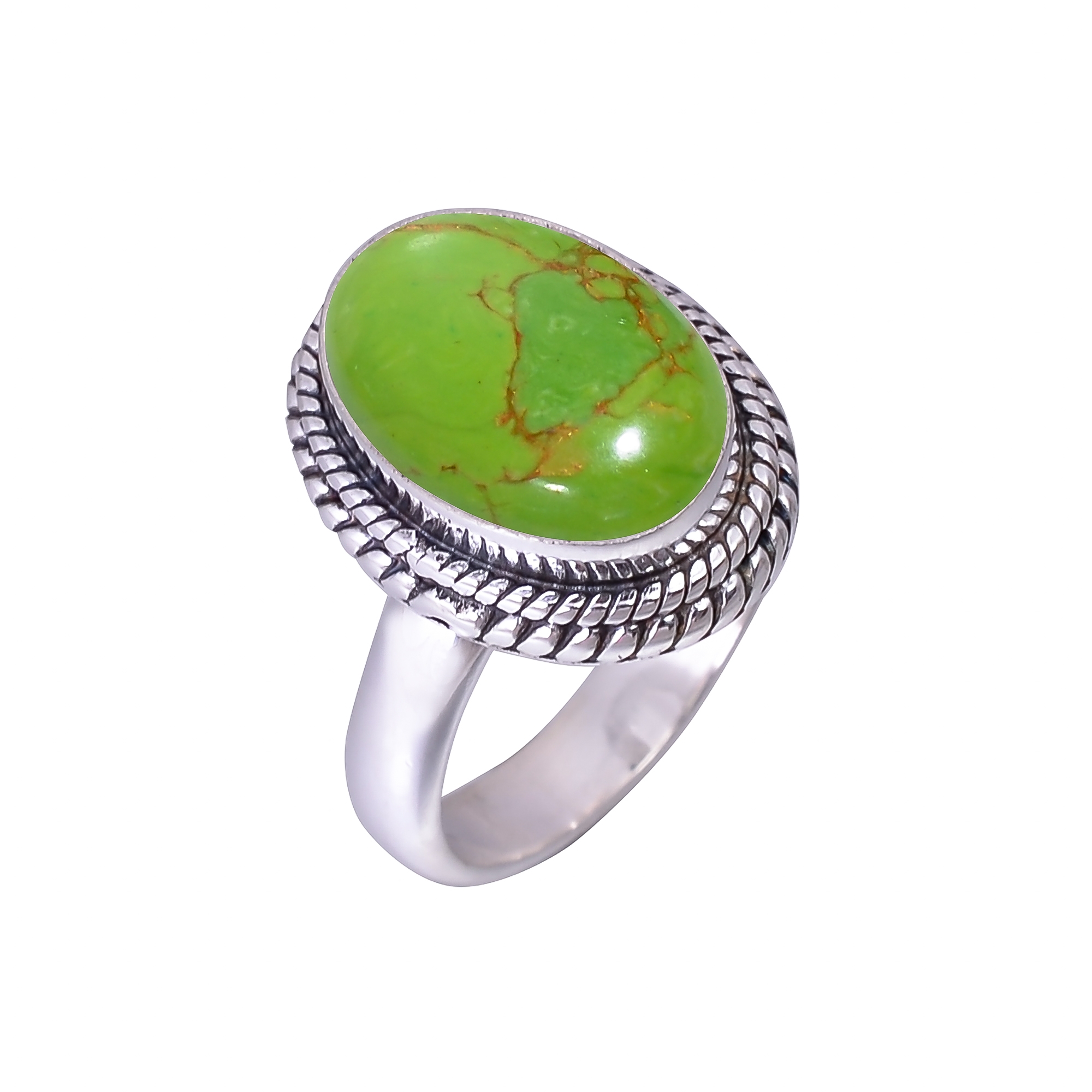 Copper Green Turquoise - Simulated 925 Sterling Silver Ring