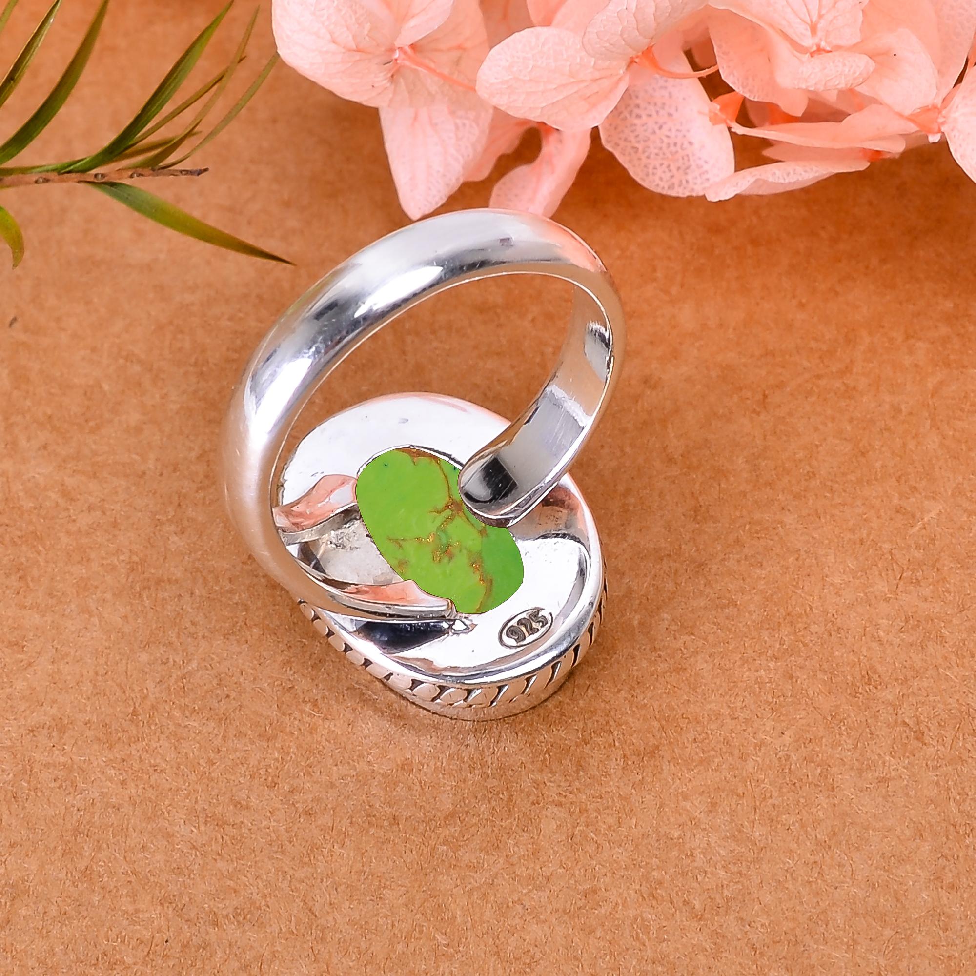 Copper Green Turquoise - Simulated 925 Sterling Silver Ring