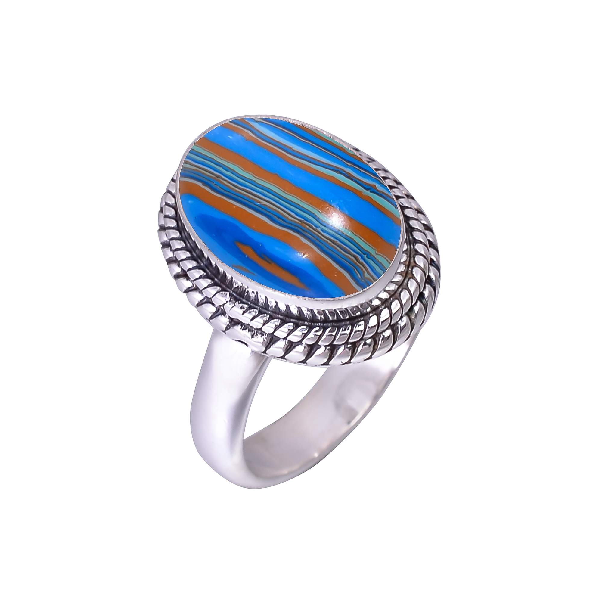 Blue Rainbow Calsilica - Simulated 925 Sterling Silver Ring