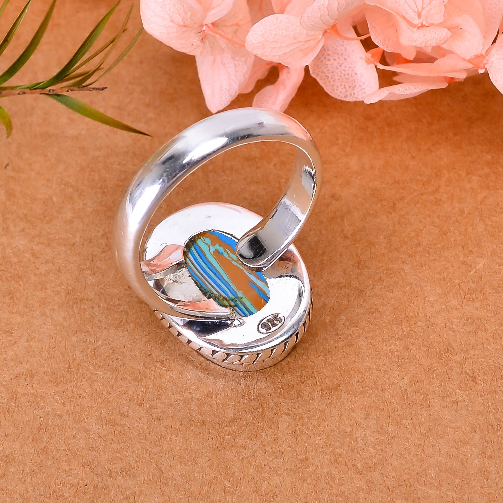 Blue Rainbow Calsilica - Simulated 925 Sterling Silver Ring