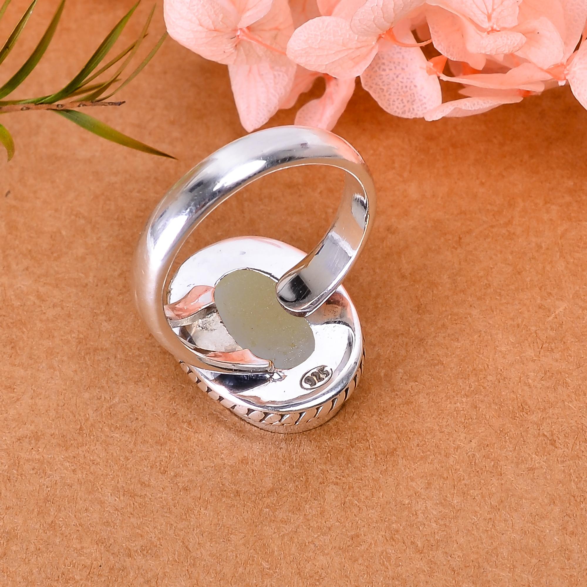 Snow White Titanium Agate Drusy 925 Sterling Silver Ring