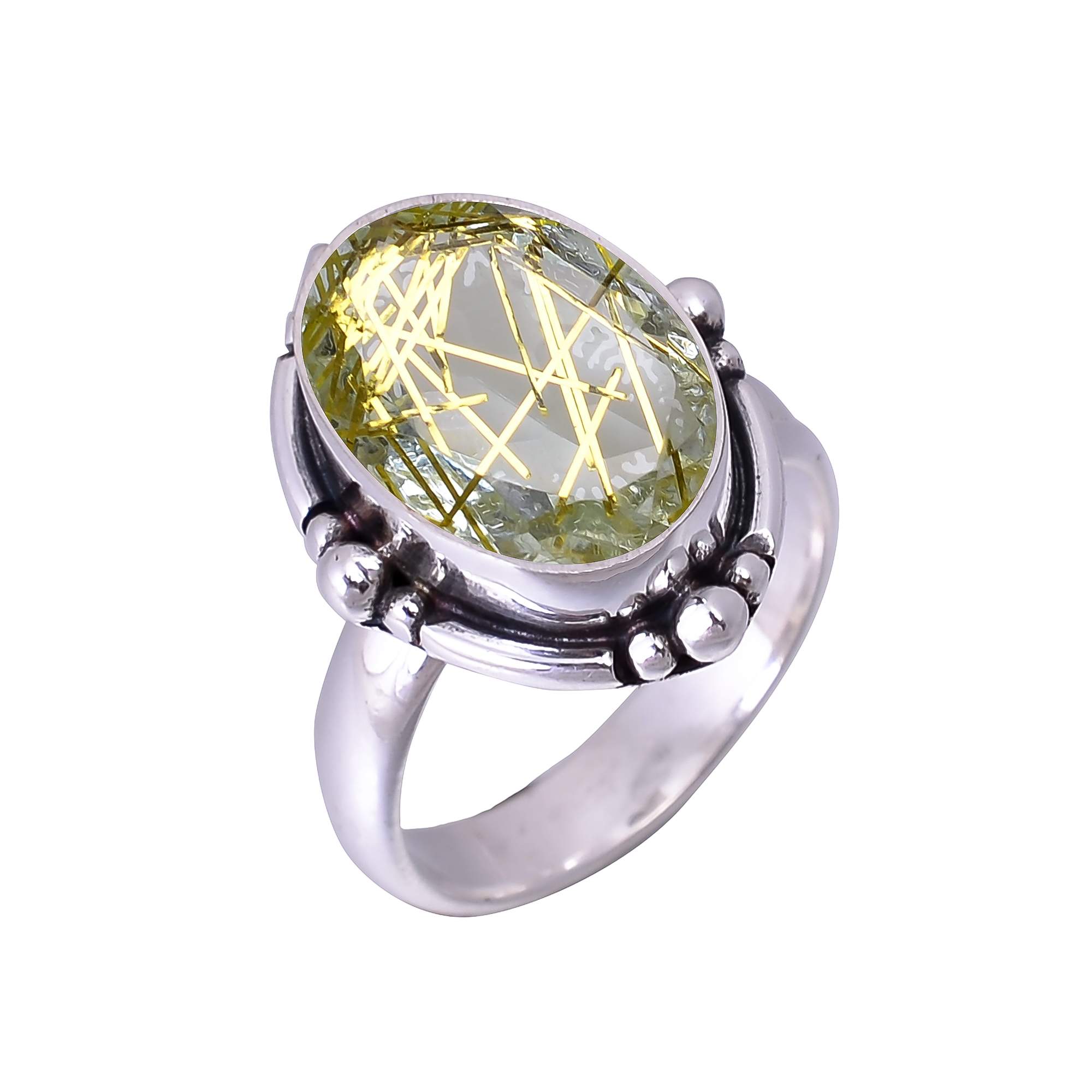 Golden Rutilated Quartz - Simulated 925 Sterling Silver Ring