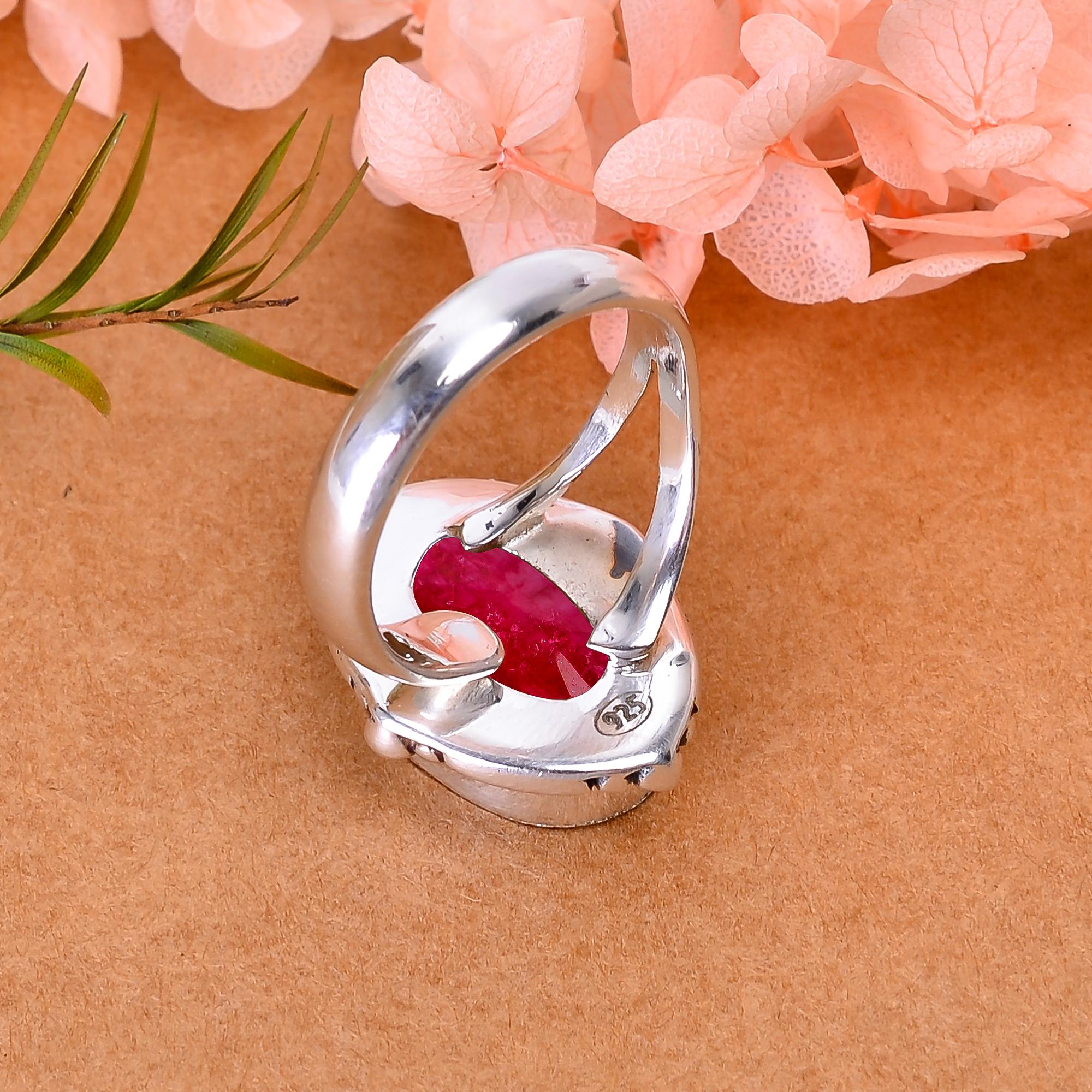 Ruby - Dyed Quartz 925 Sterling Silver Ring