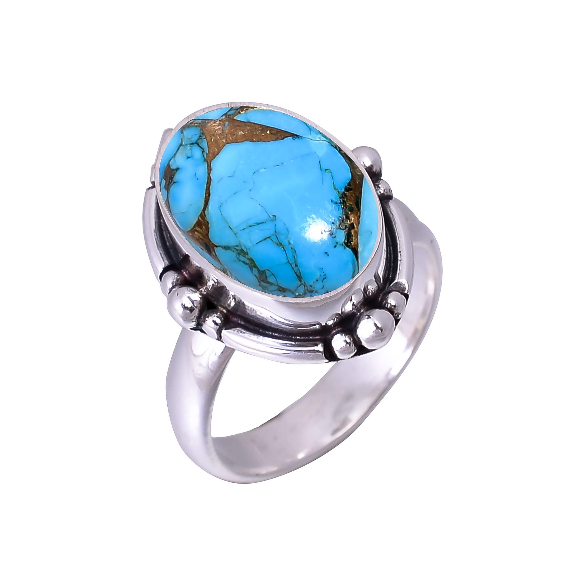 Copper Blue Turquoise 925 Sterling Silver Ring