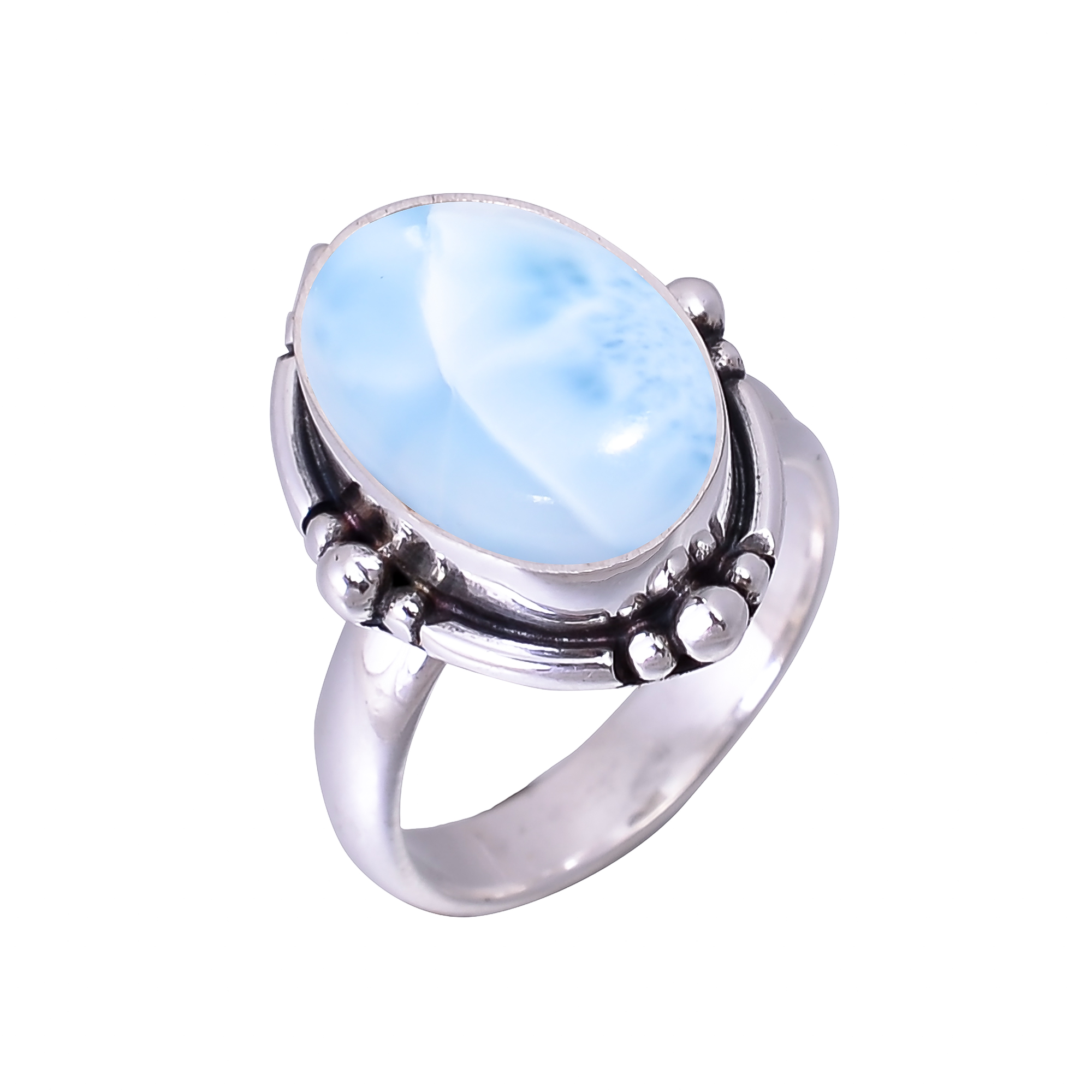 Natural Larimar / Pactolite - Dominican Republic 925 Sterling Silver Ring