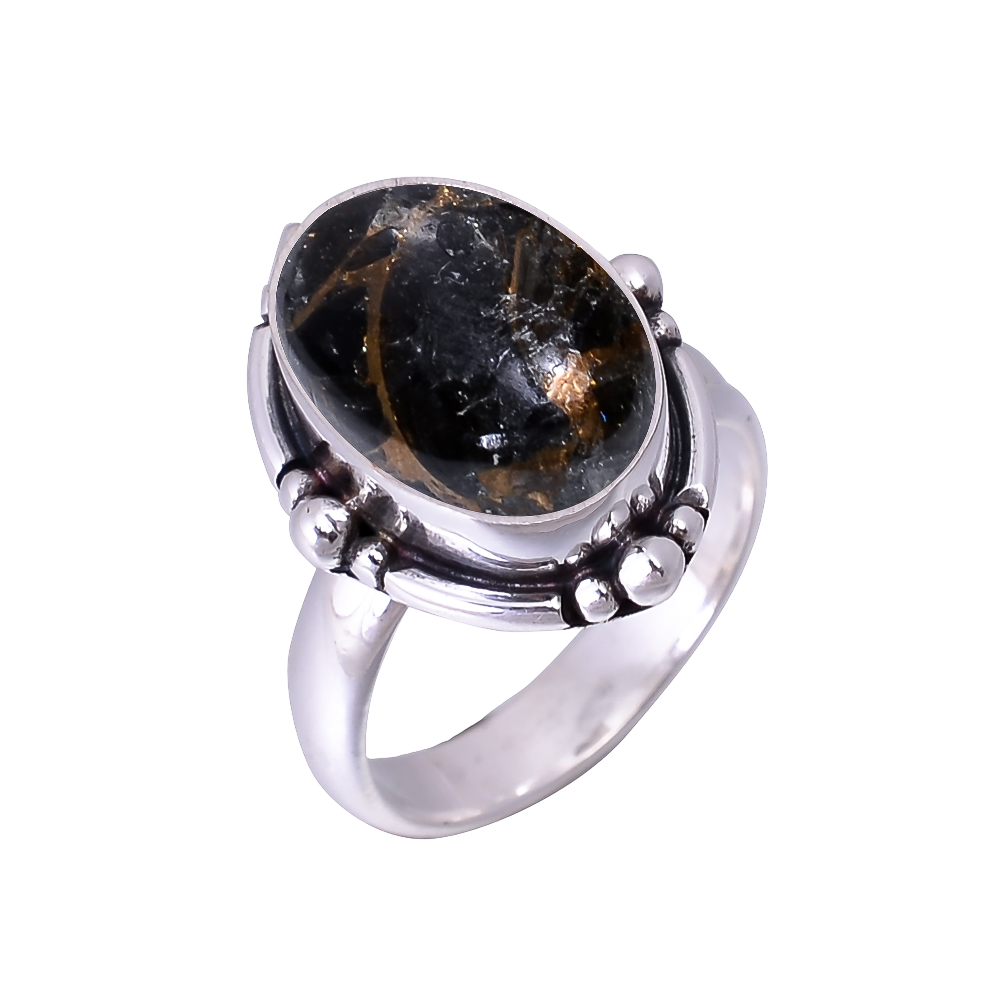 Copper Black Obsidian 925 Sterling Silver Ring