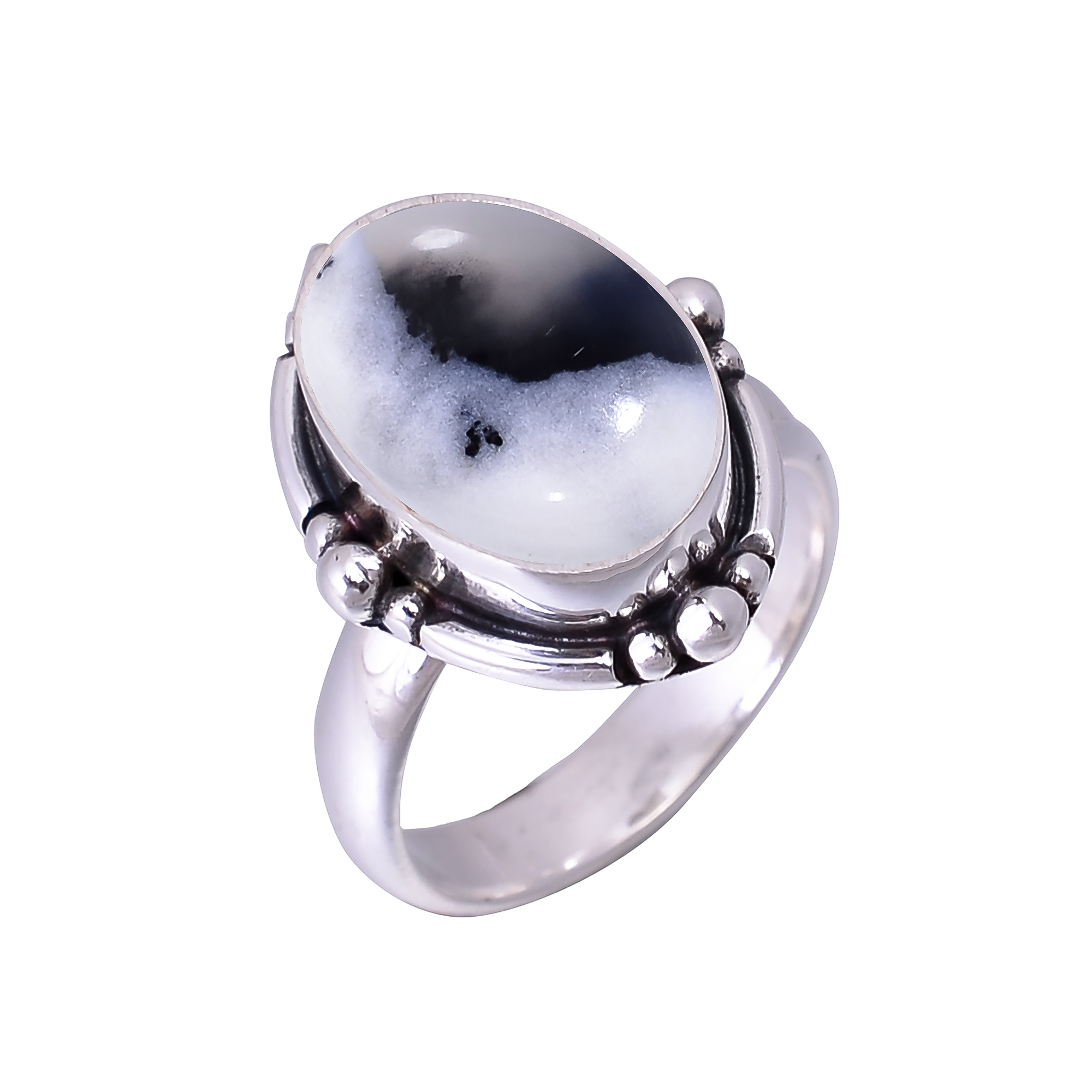 Merlinite Dendritic Opal -Brazil 925 Sterling Silver Ring