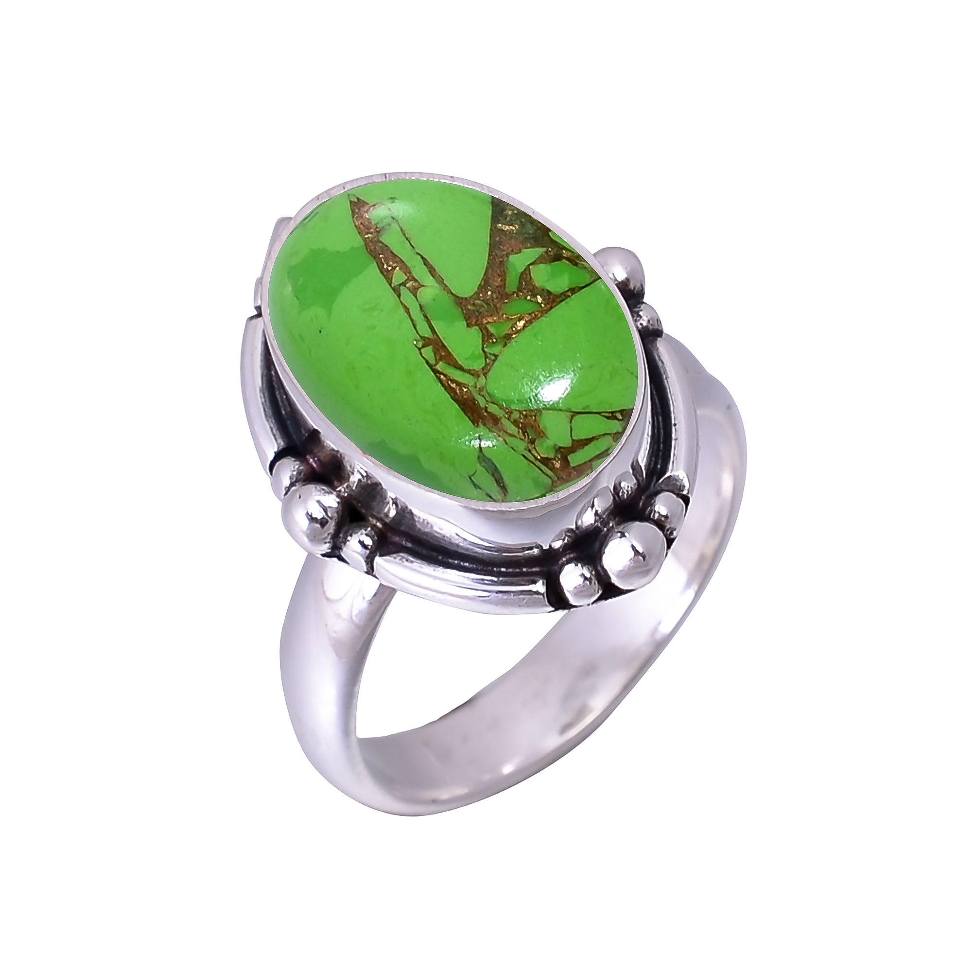 Copper Green Turquoise 925 Sterling Silver Ring