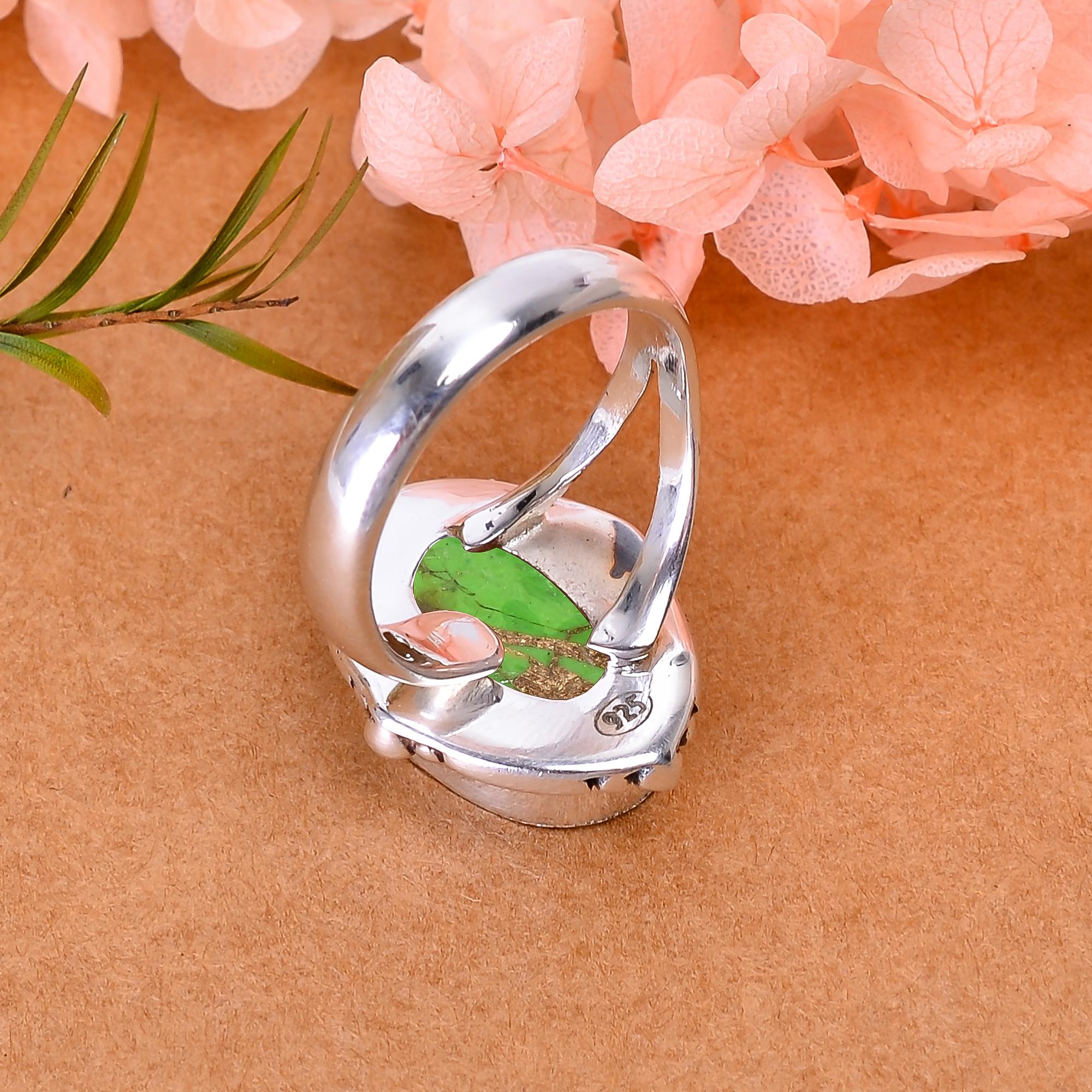 Copper Green Turquoise 925 Sterling Silver Ring