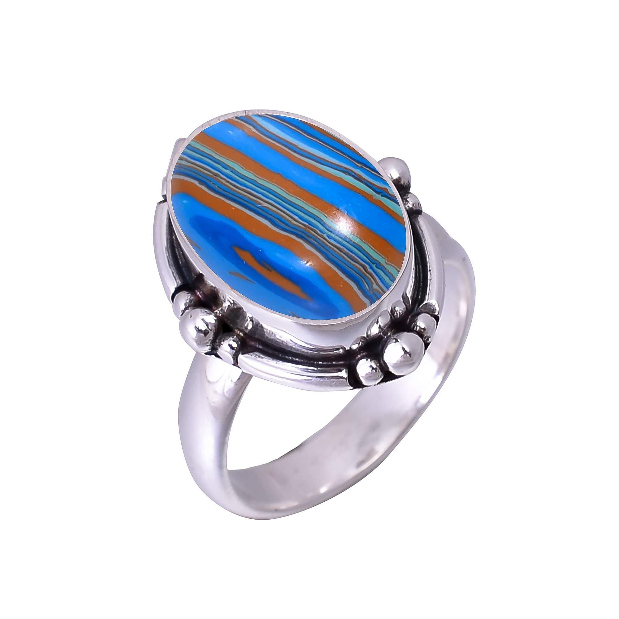 Blue Rainbow Calsilica - Simulated 925 Sterling Silver Ring