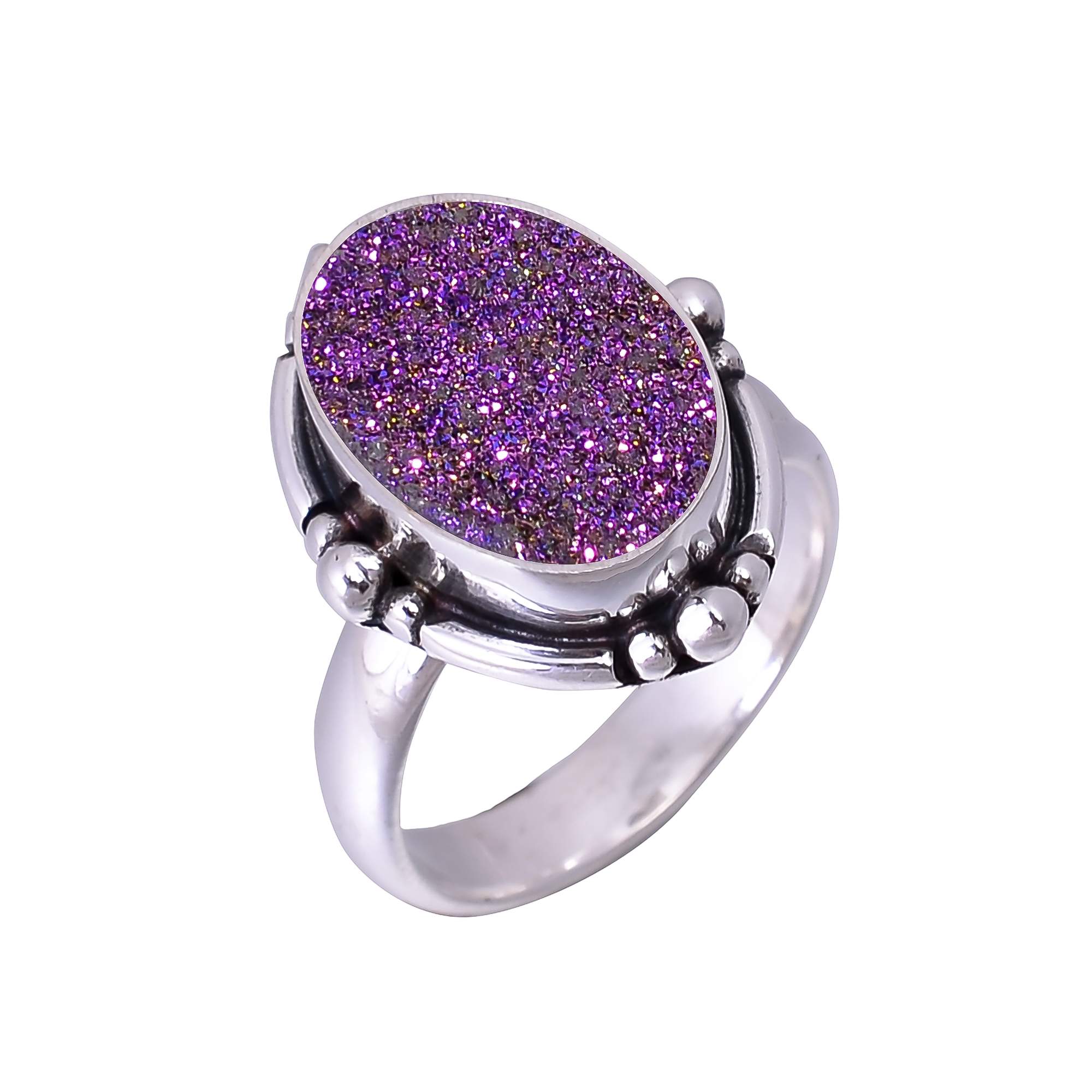 Purple Titanium Agate Drusy 925 Sterling Silver Ring