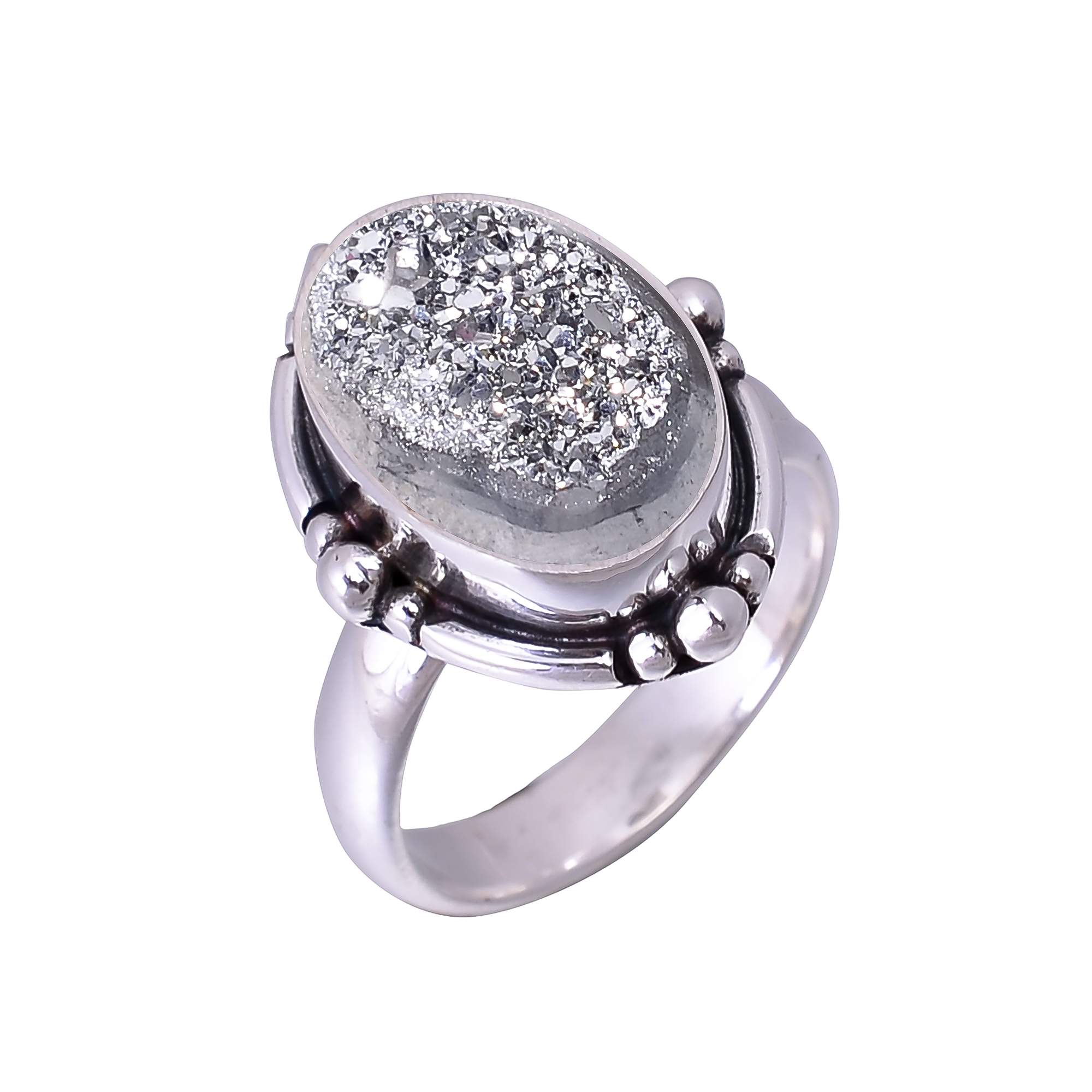 Silver Titanium Agate Drusy 925 Sterling Silver Ring