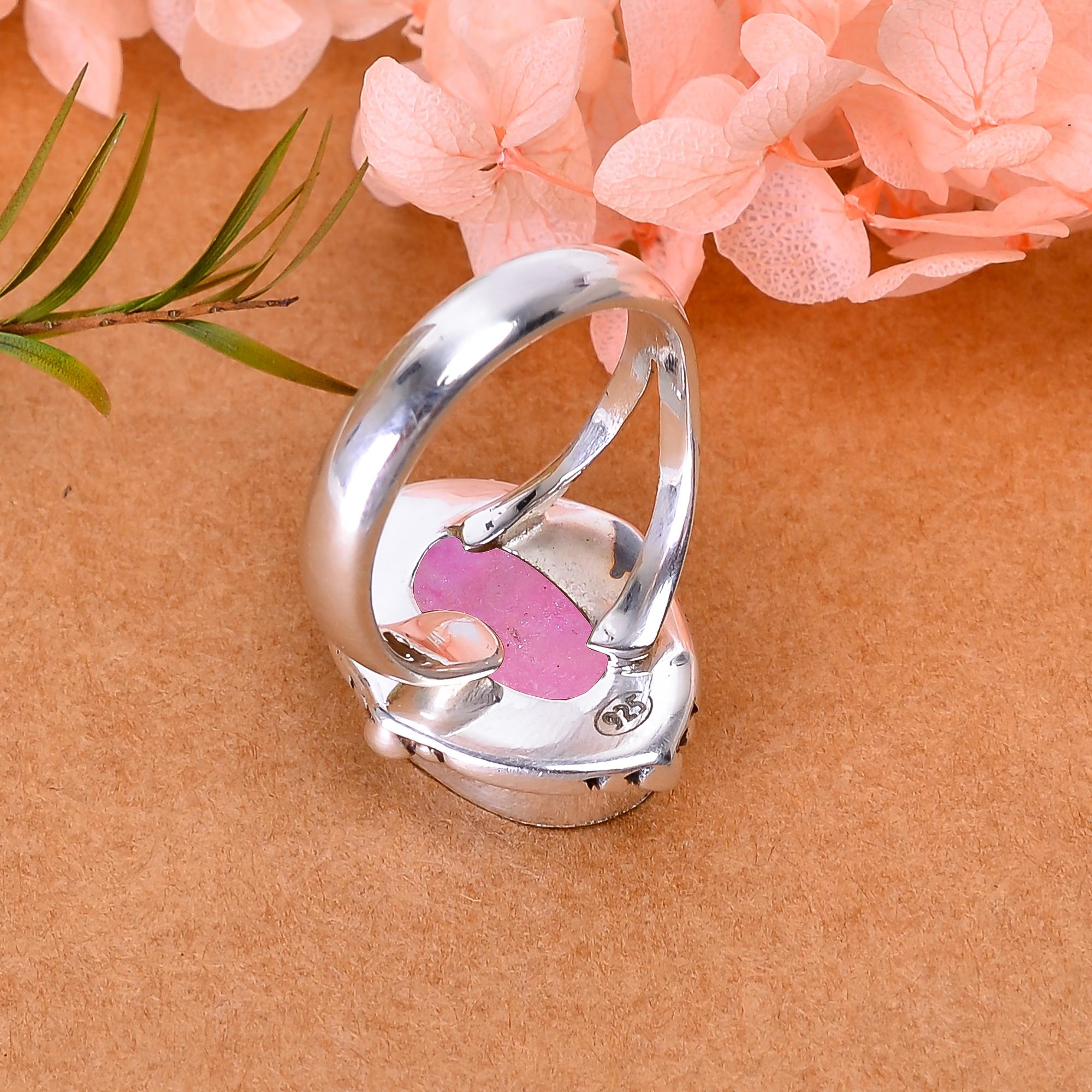 Pink Quartz Drusy - India 925 Sterling Silver Ring