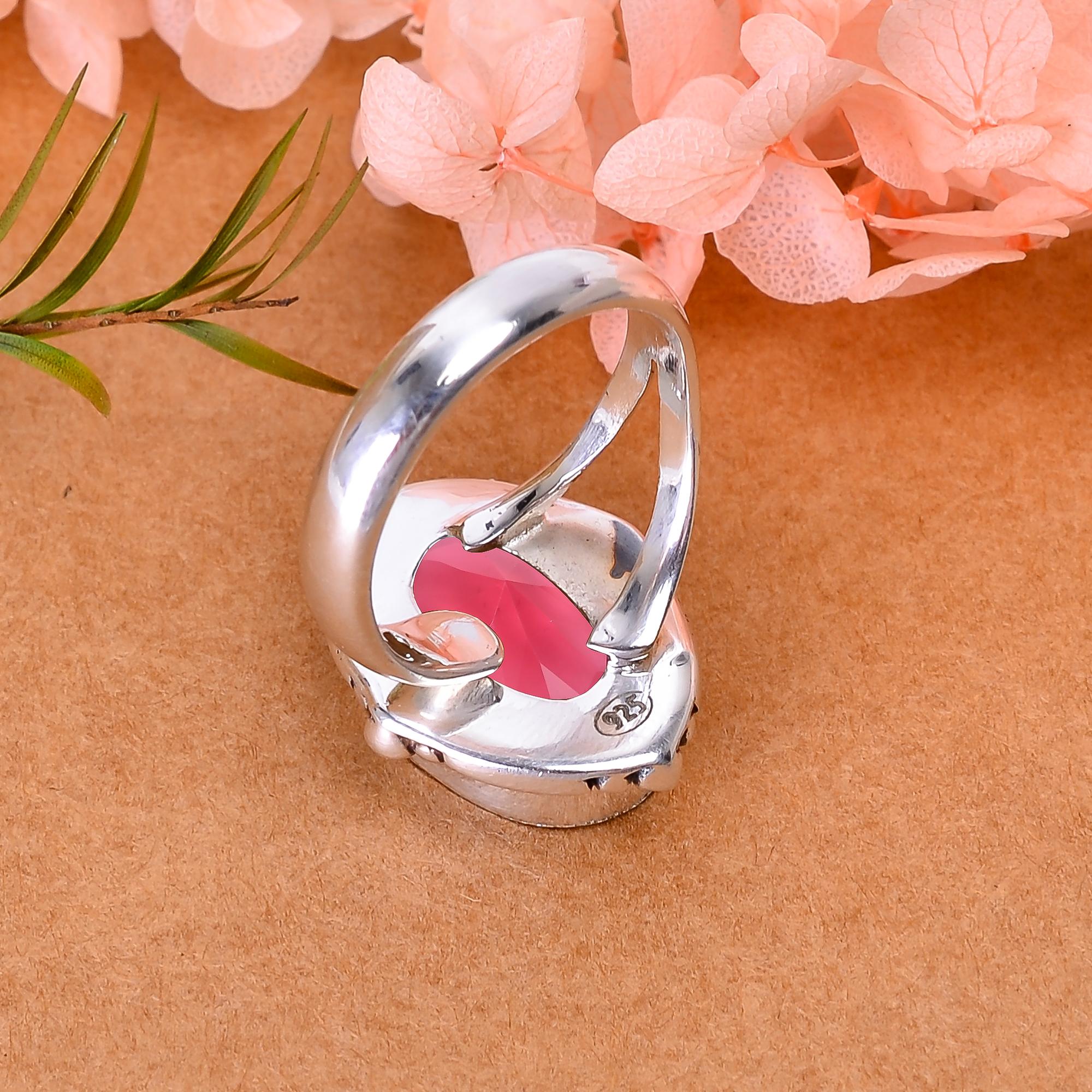 Pink Rubellite Tourmaline - Simulated 925 Sterling Silver Ring