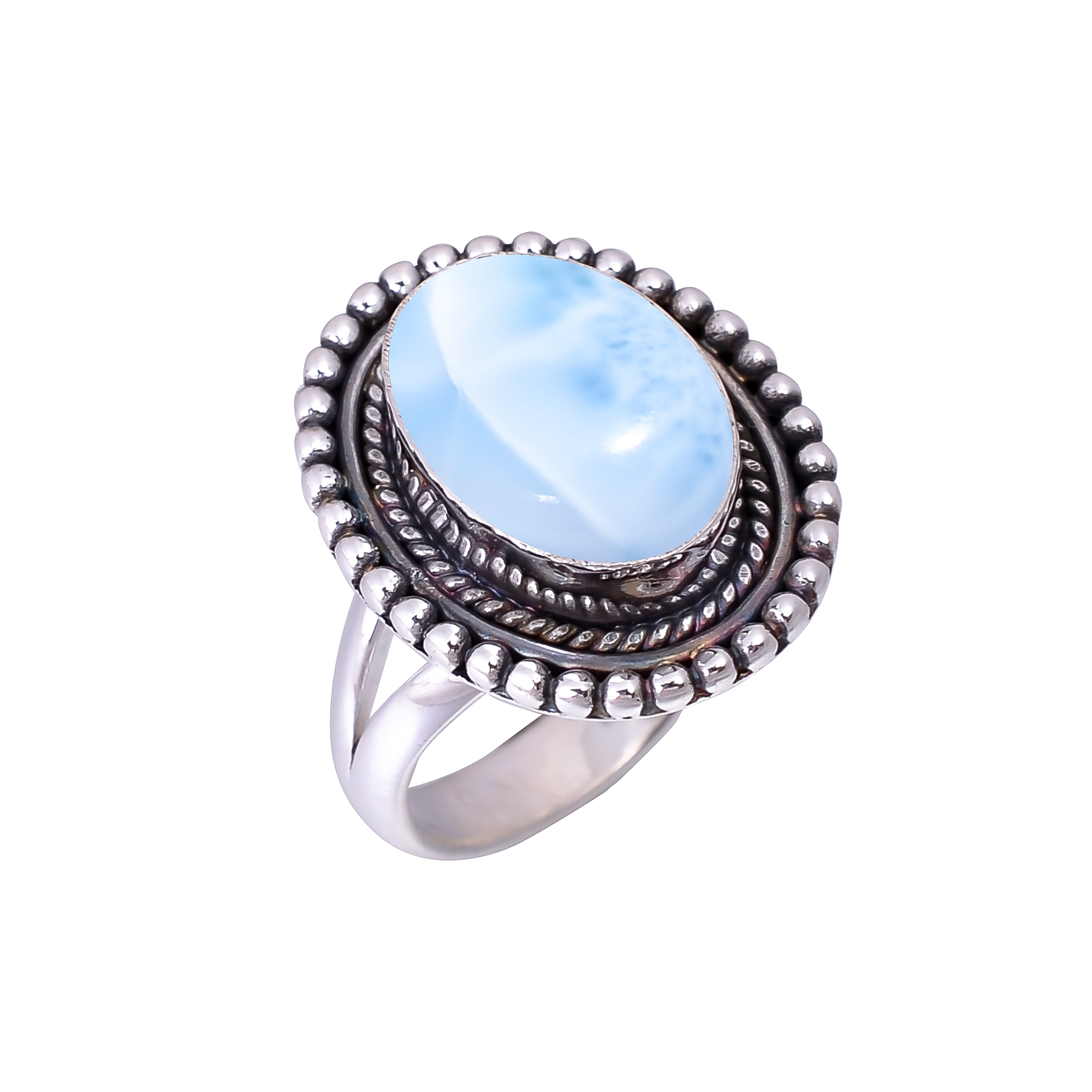 Natural Larimar / Pactolite - Dominican Republic 925 Sterling Silver Ring
