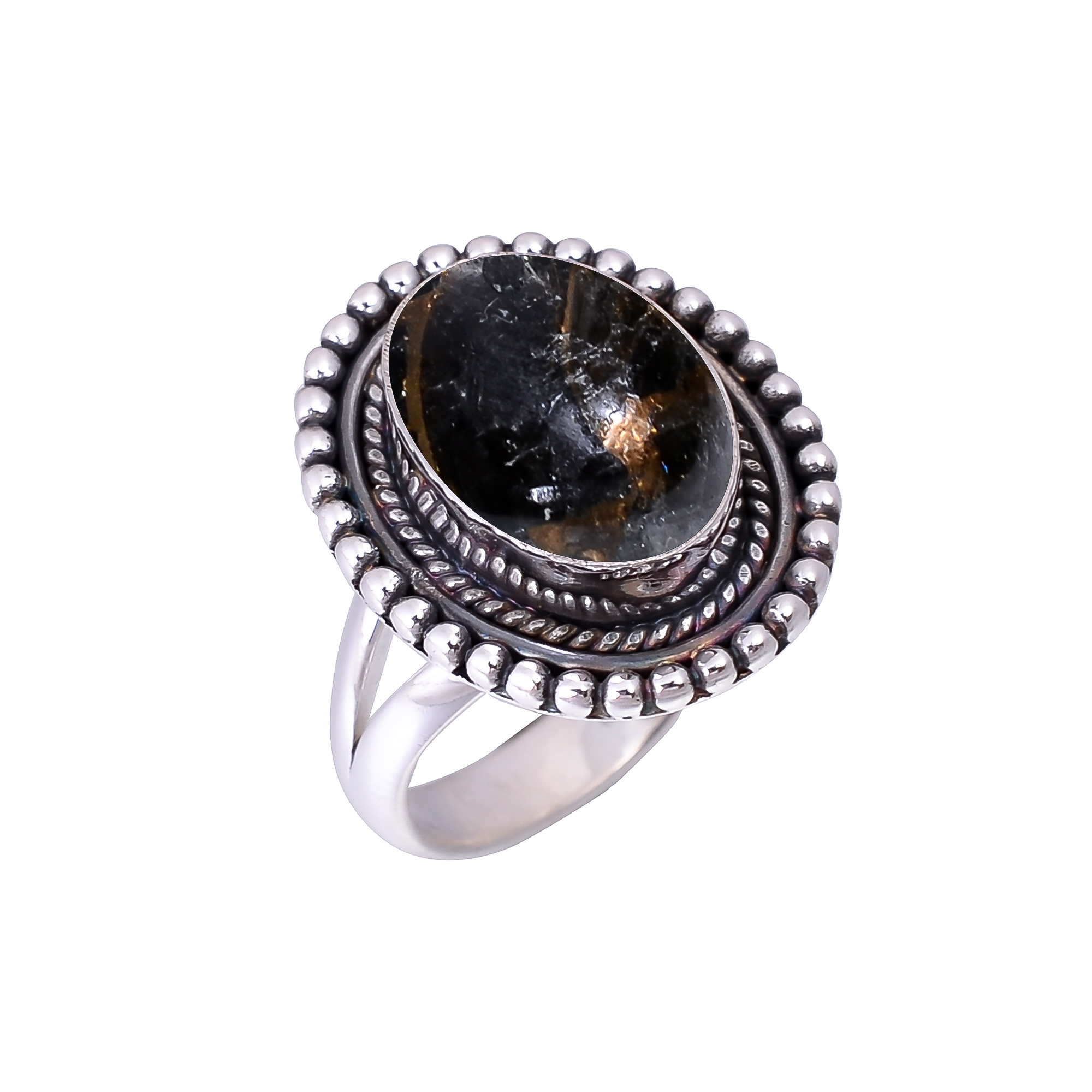 Copper Black Obsidian 925 Sterling Silver Ring