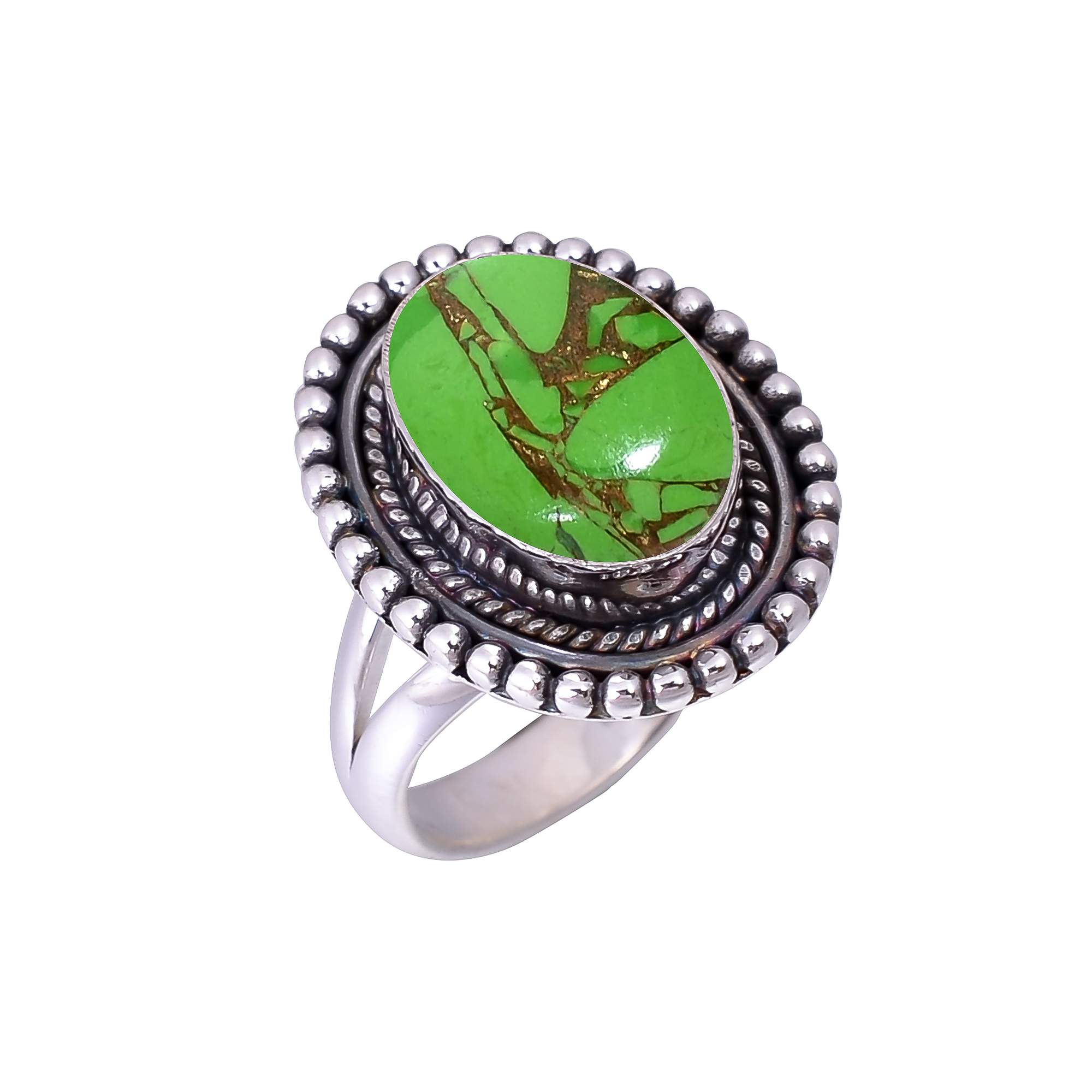 Copper Green Turquoise 925 Sterling Silver Ring