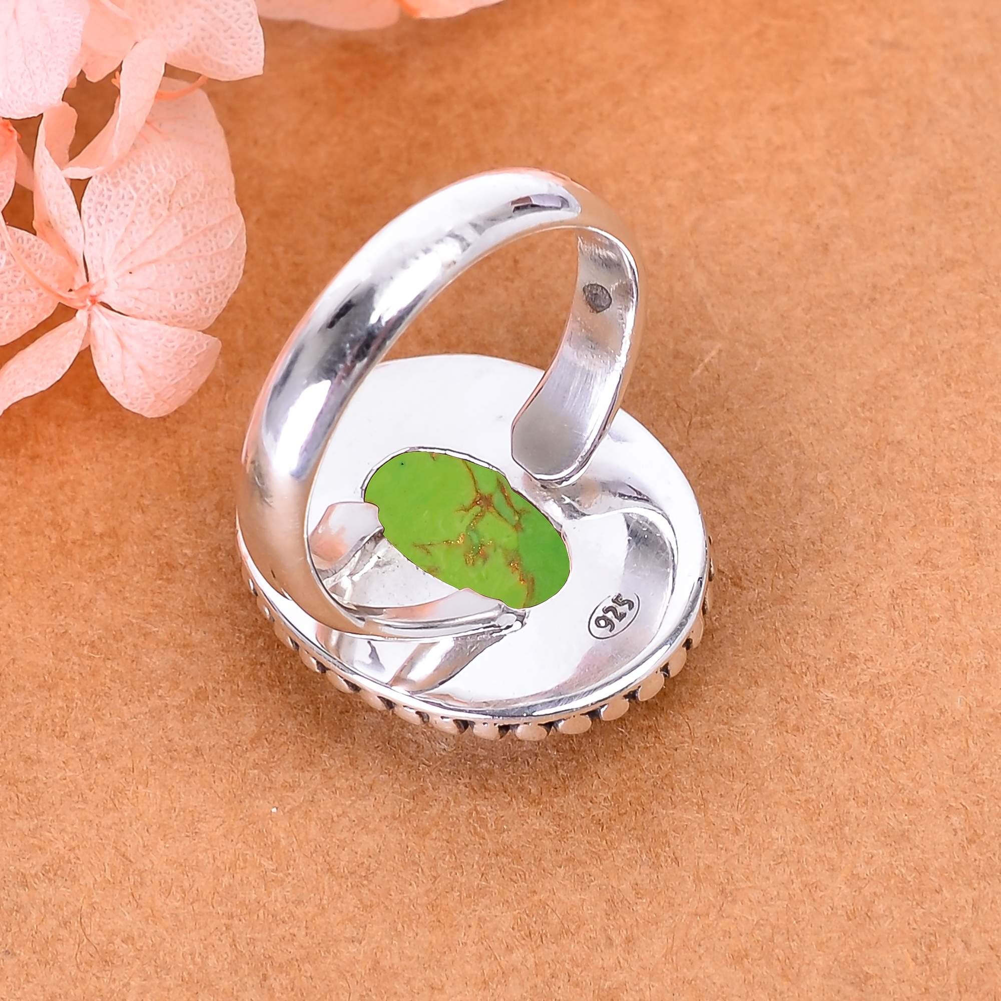Copper Green Turquoise - Simulated 925 Sterling Silver Ring