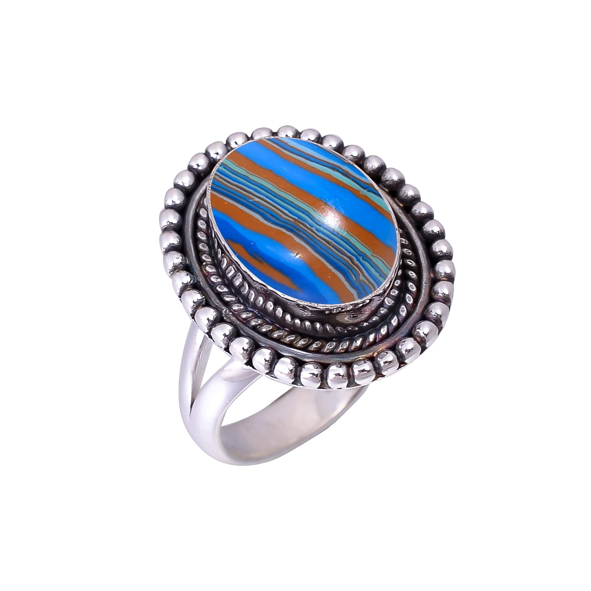 Blue Rainbow Calsilica - Simulated 925 Sterling Silver Ring