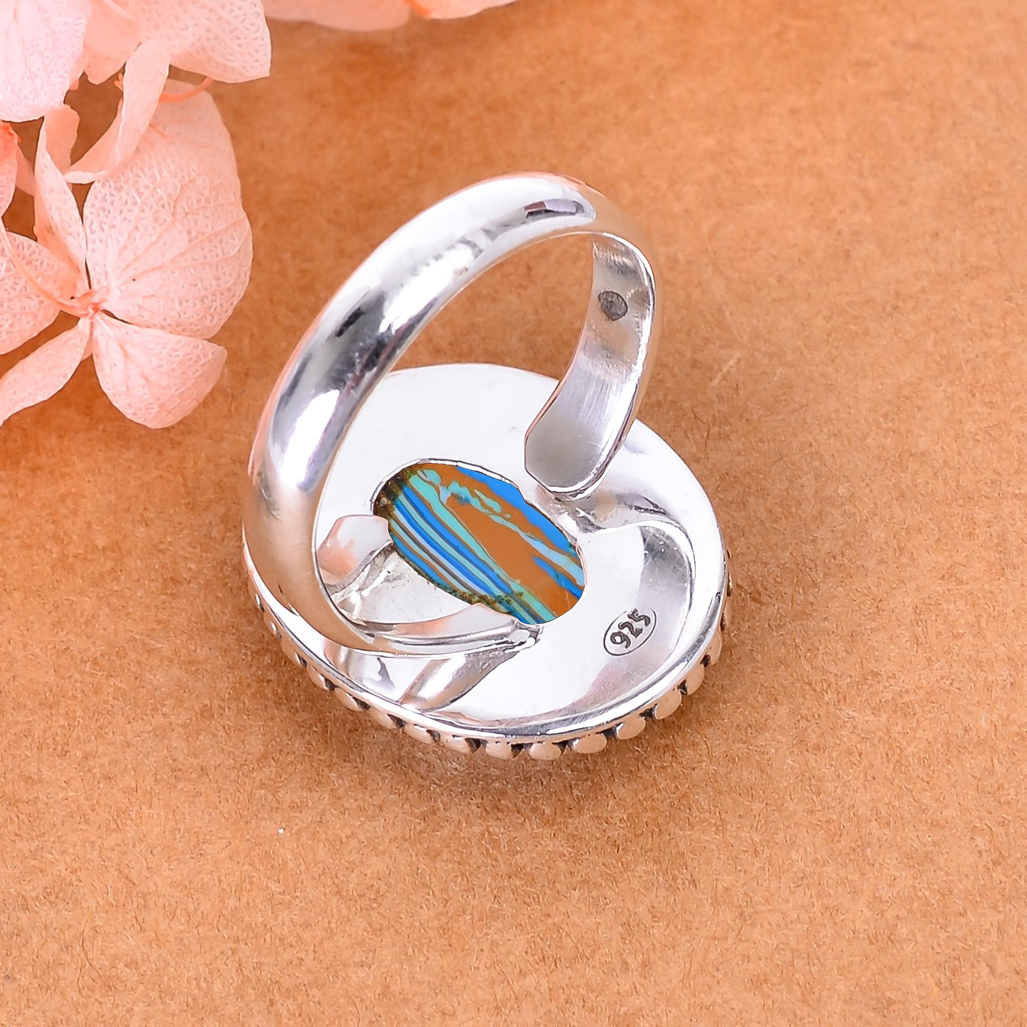 Blue Rainbow Calsilica - Simulated 925 Sterling Silver Ring