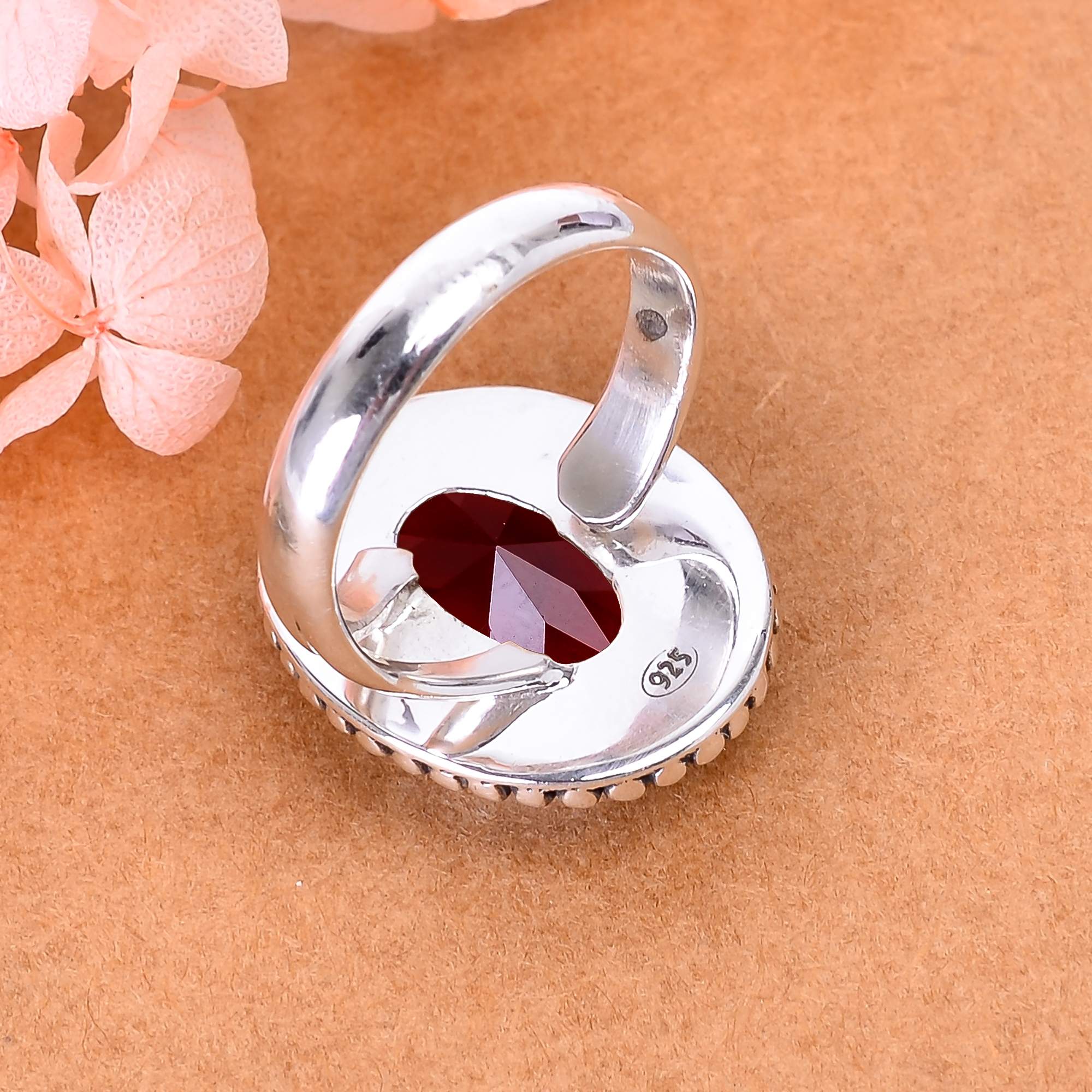 Red Garnet - Simulated 925 Sterling Silver Ring