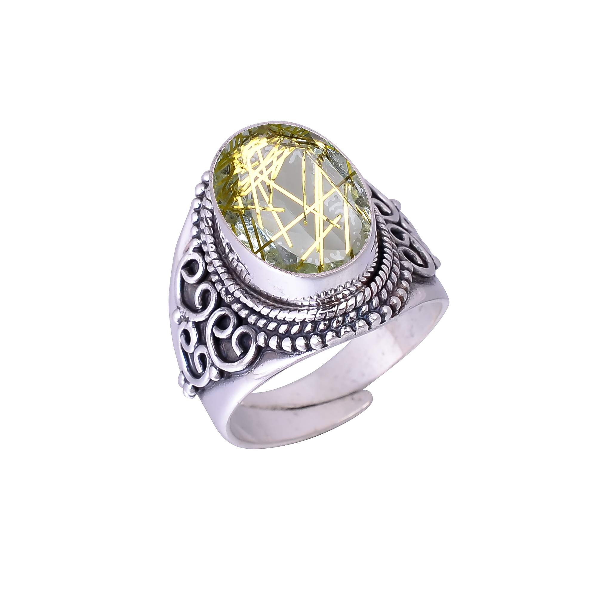Golden Rutilated Quartz - Simulated 925 Sterling Silver Ring