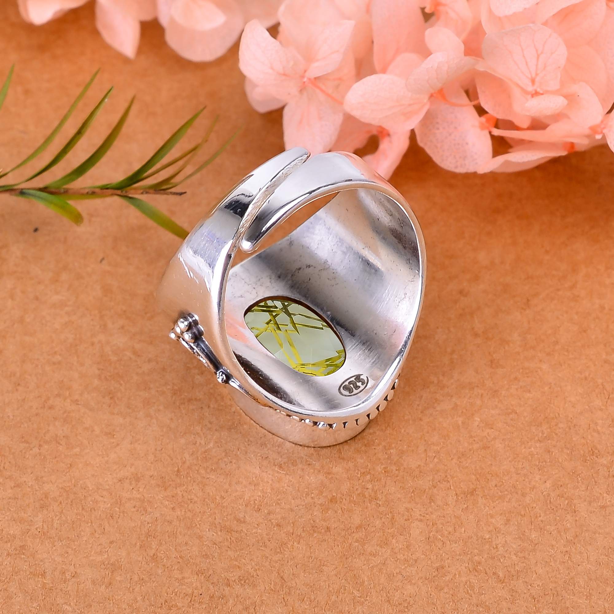 Golden Rutilated Quartz - Simulated 925 Sterling Silver Ring