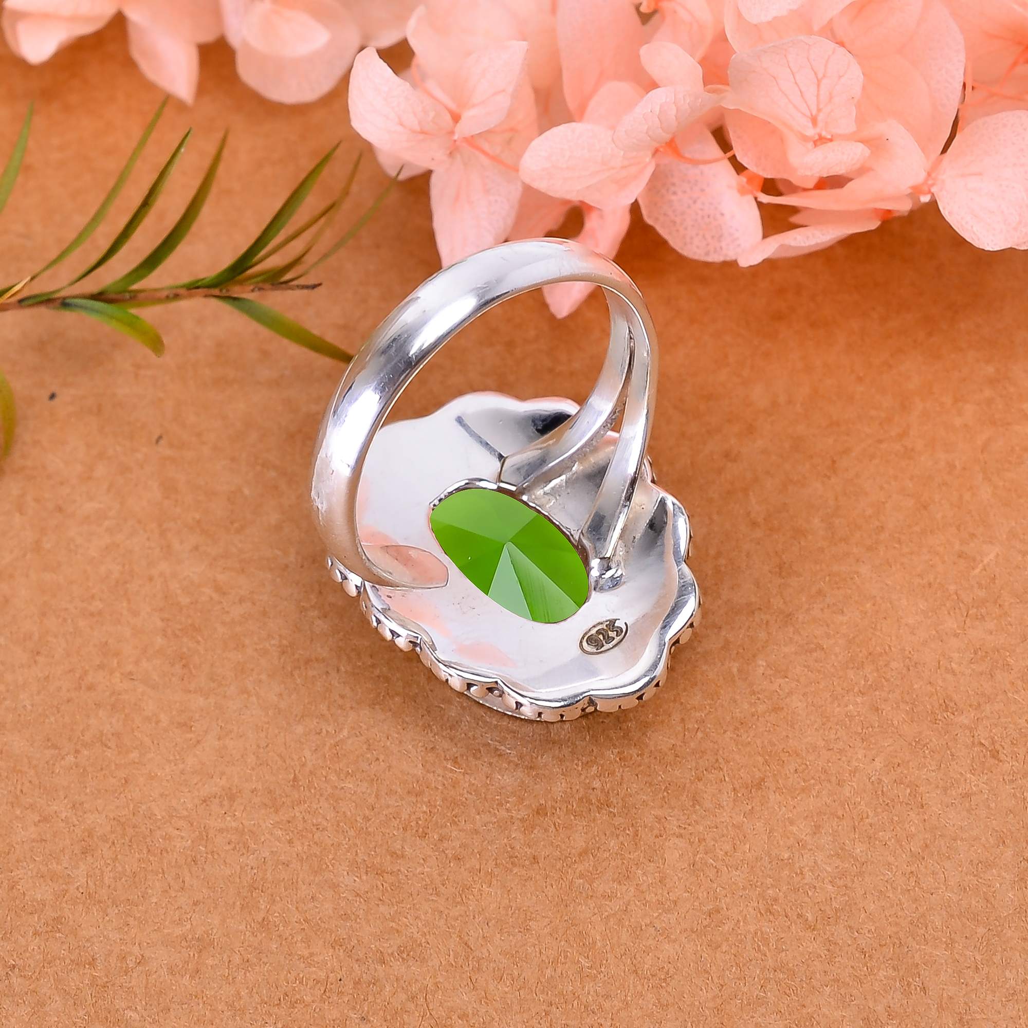 Green Tourmaline - Simulated 925 Sterling Silver Ring