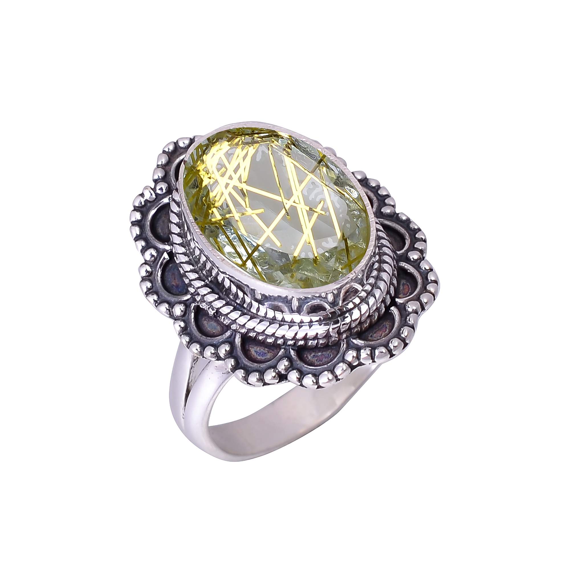 Golden Rutilated Quartz - Simulated 925 Sterling Silver Ring
