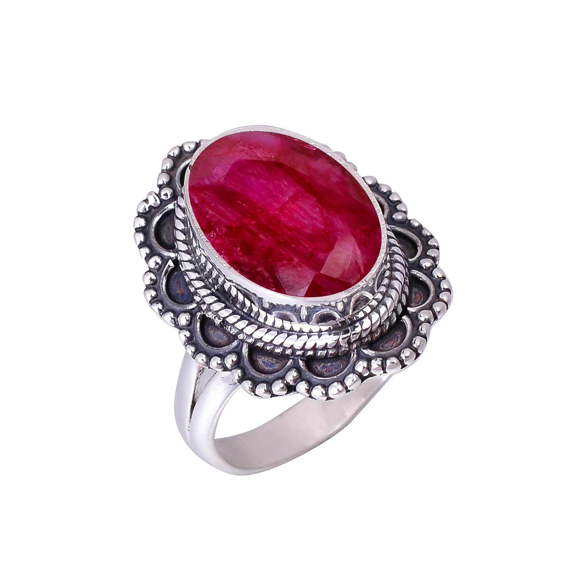 Ruby - Dyed Quartz 925 Sterling Silver Ring
