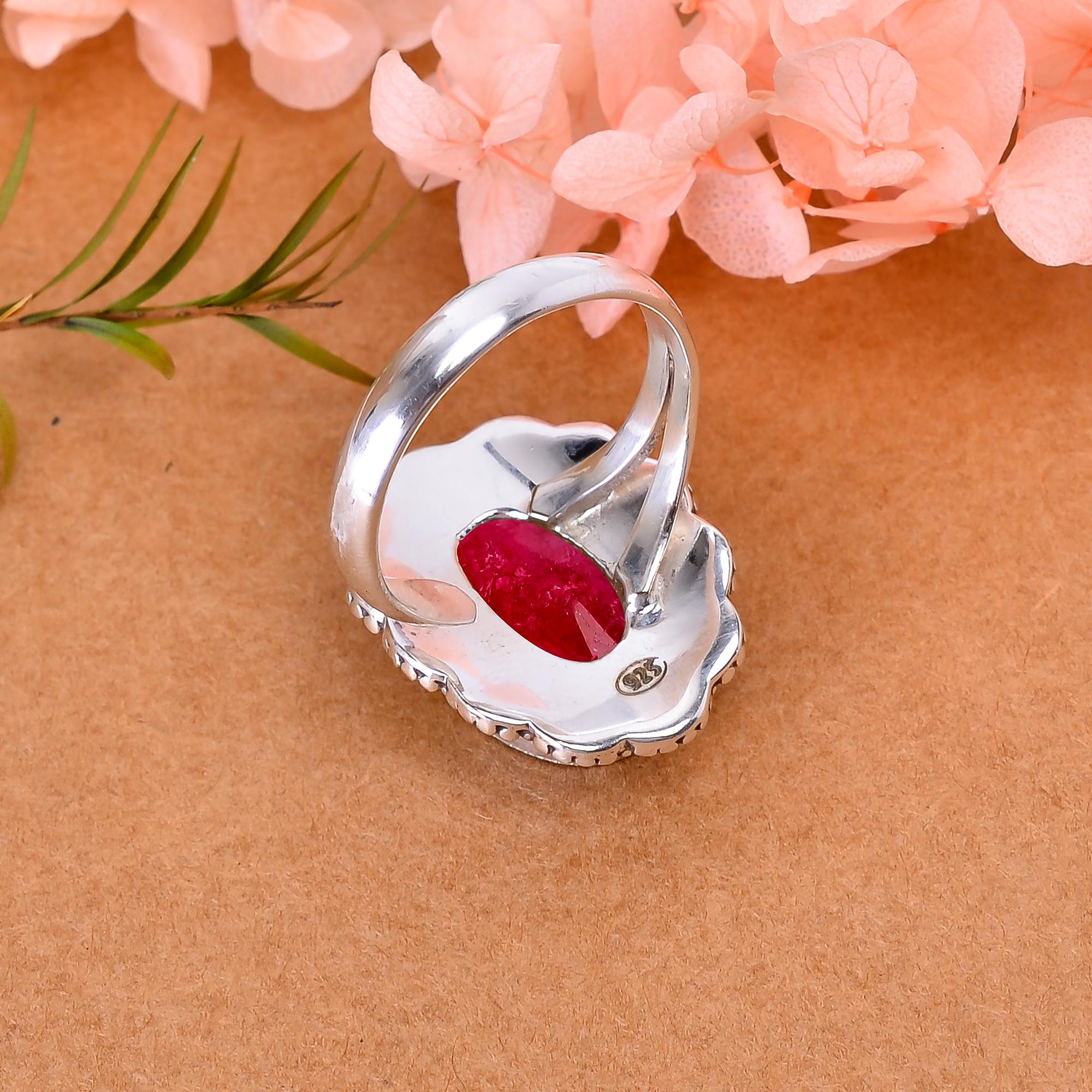 Ruby - Dyed Quartz 925 Sterling Silver Ring