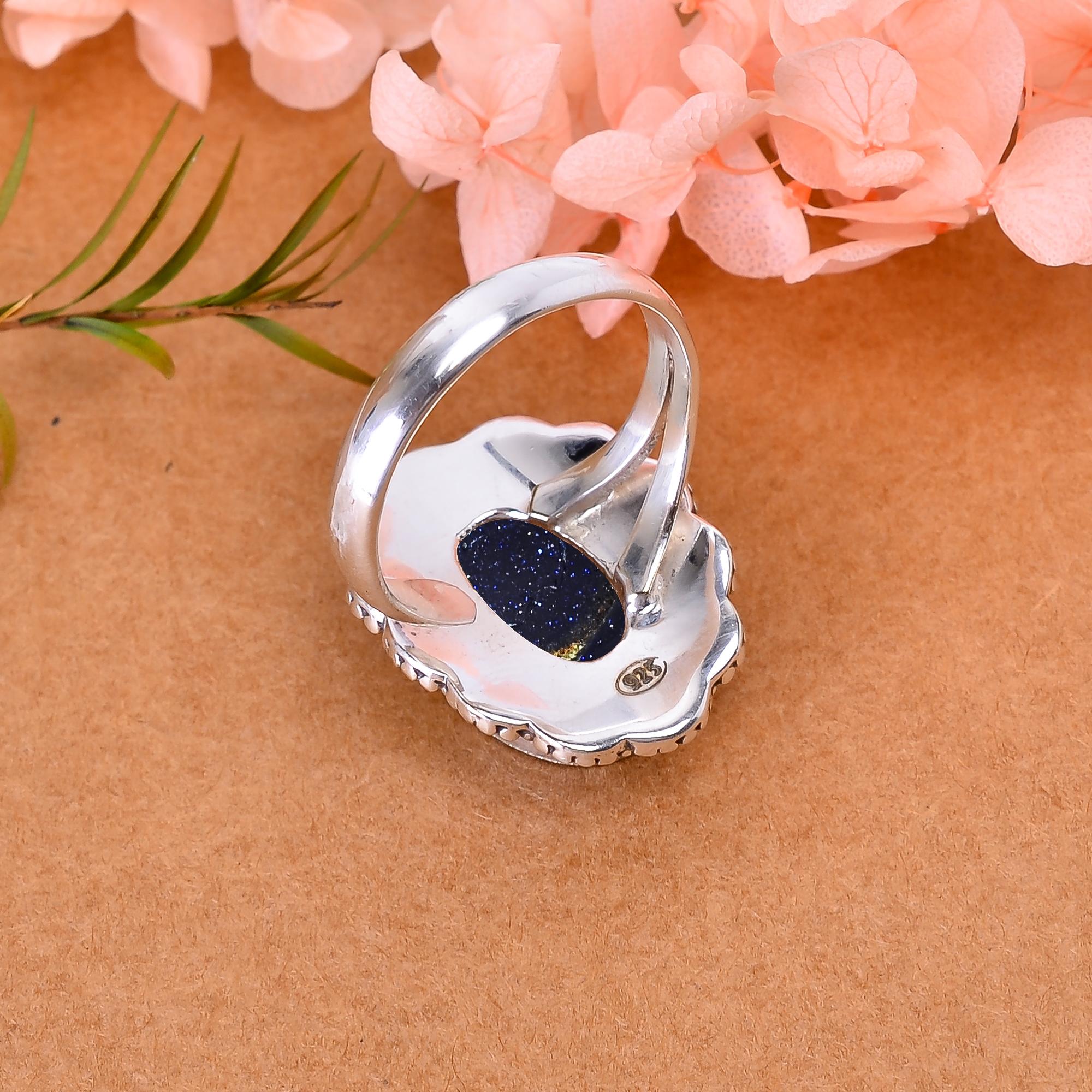 Blue Sunstone - Simulated 925 Sterling Silver Ring