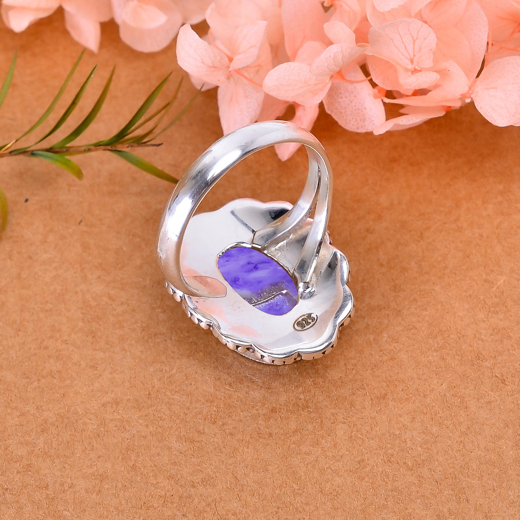 Purple Charoite - Simulated 925 Sterling Silver Ring