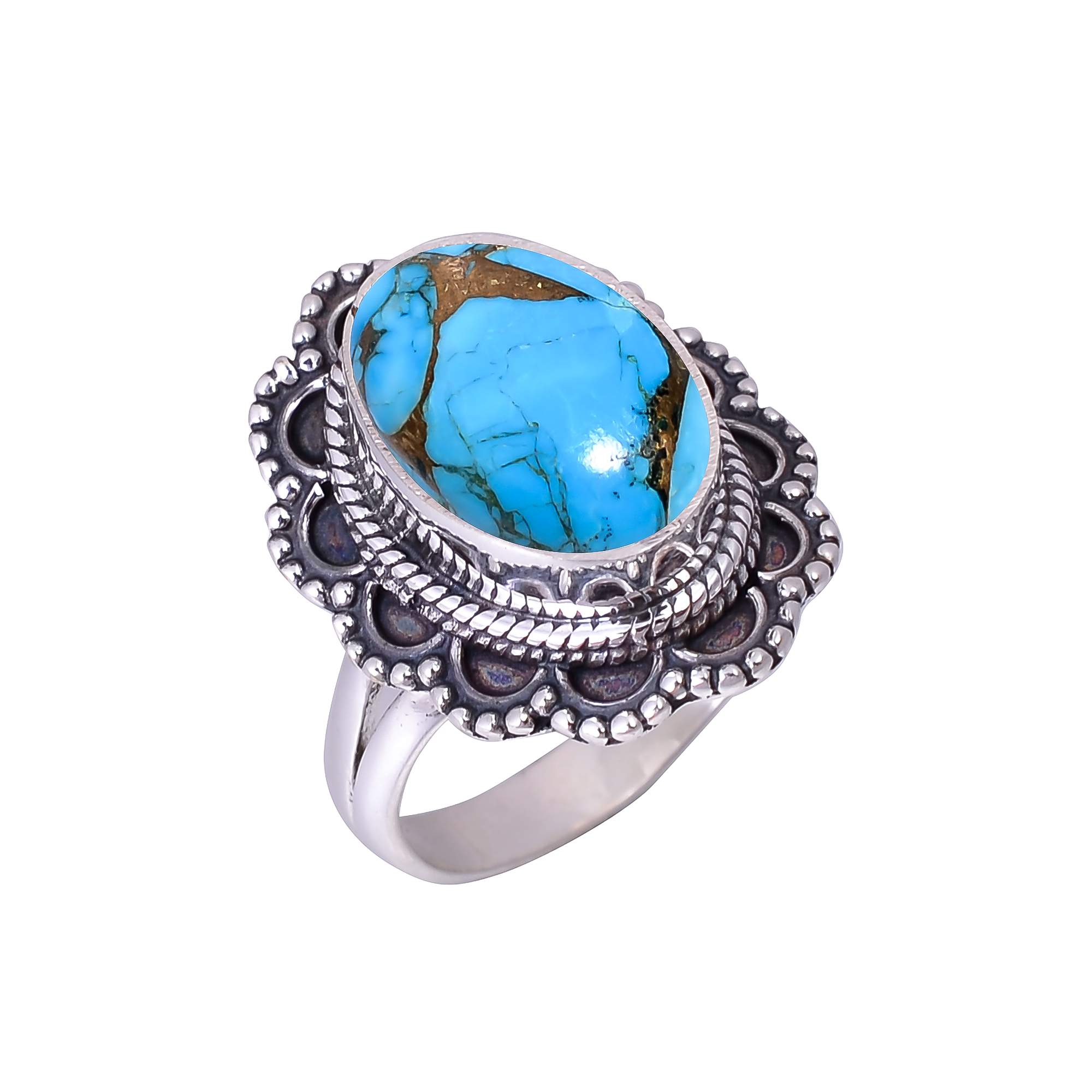 Copper Blue Turquoise 925 Sterling Silver Ring