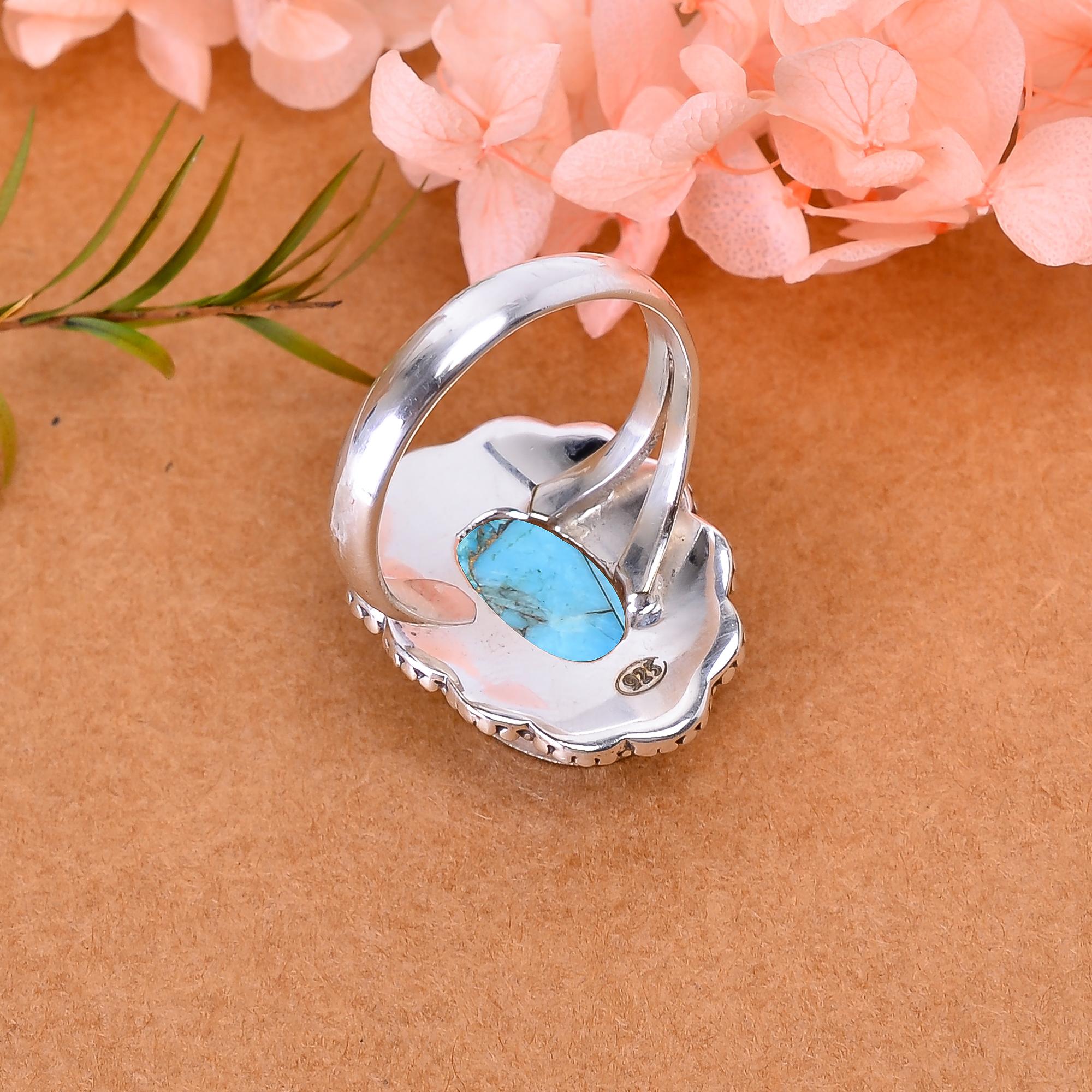 Copper Blue Turquoise 925 Sterling Silver Ring