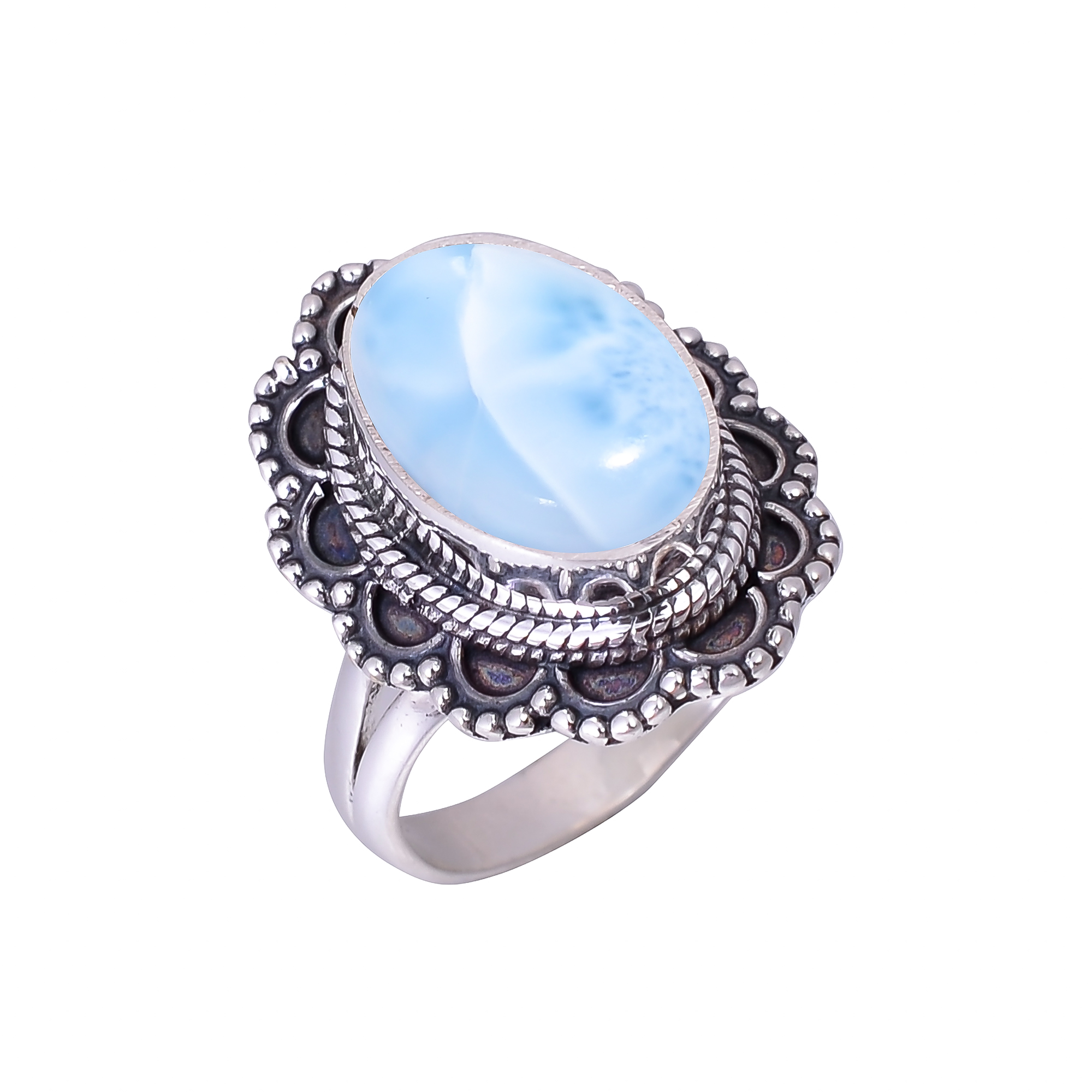 Natural Larimar / Pactolite - Dominican Republic 925 Sterling Silver Ring