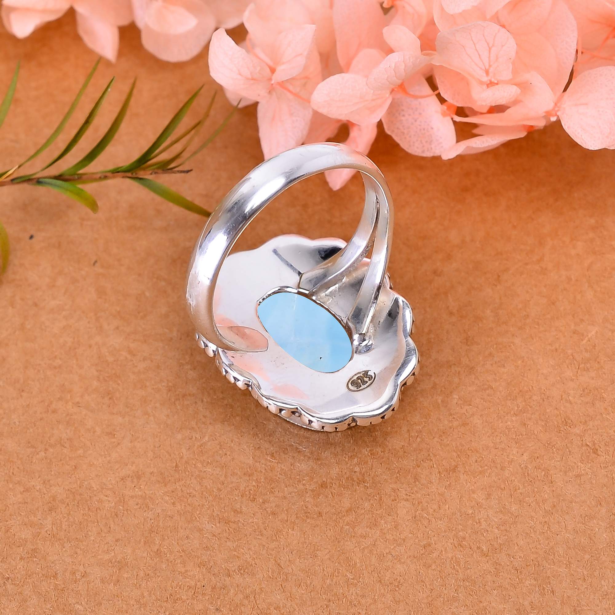 Natural Larimar / Pactolite - Dominican Republic 925 Sterling Silver Ring