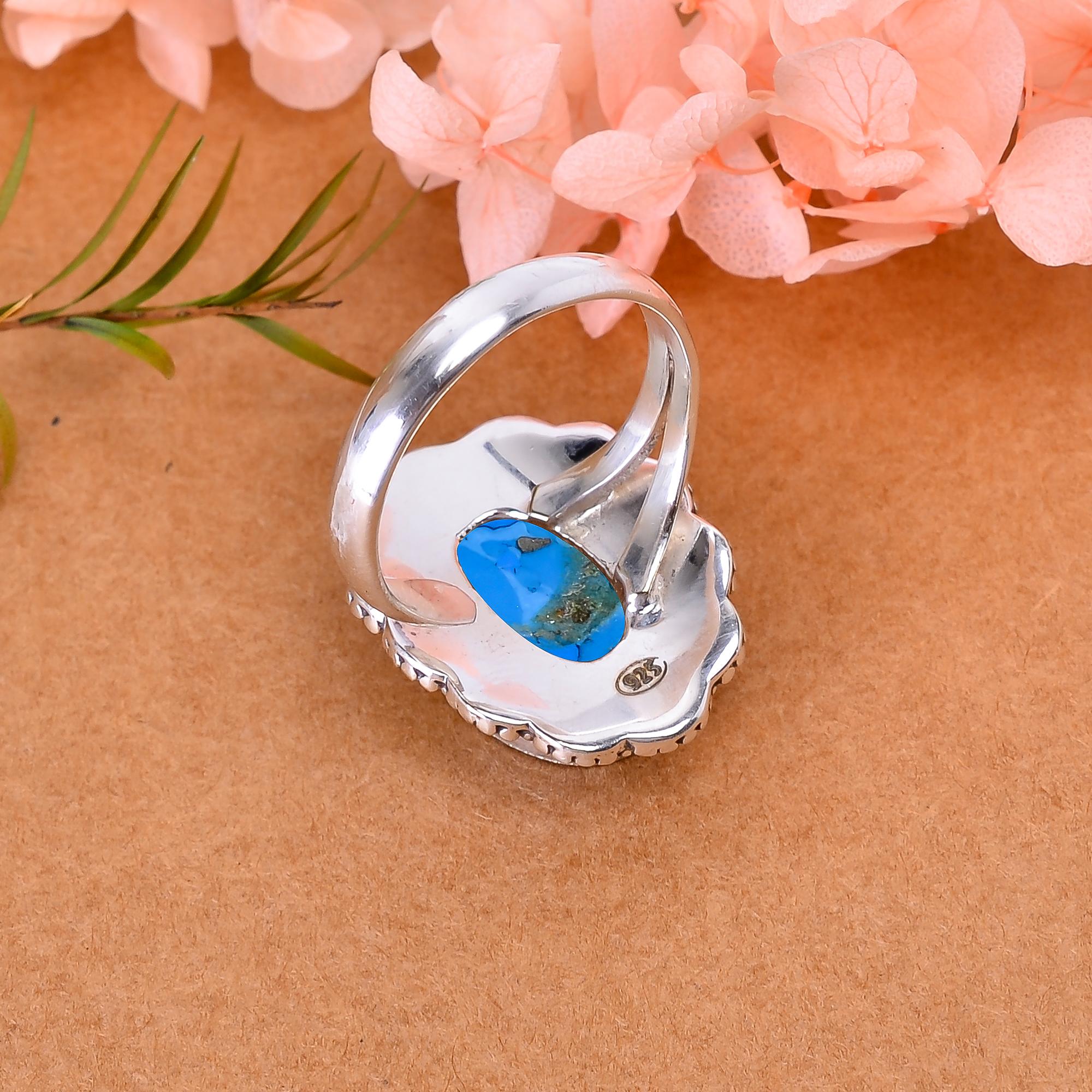 Blue Turquoise - Simulated 925 Sterling Silver Ring