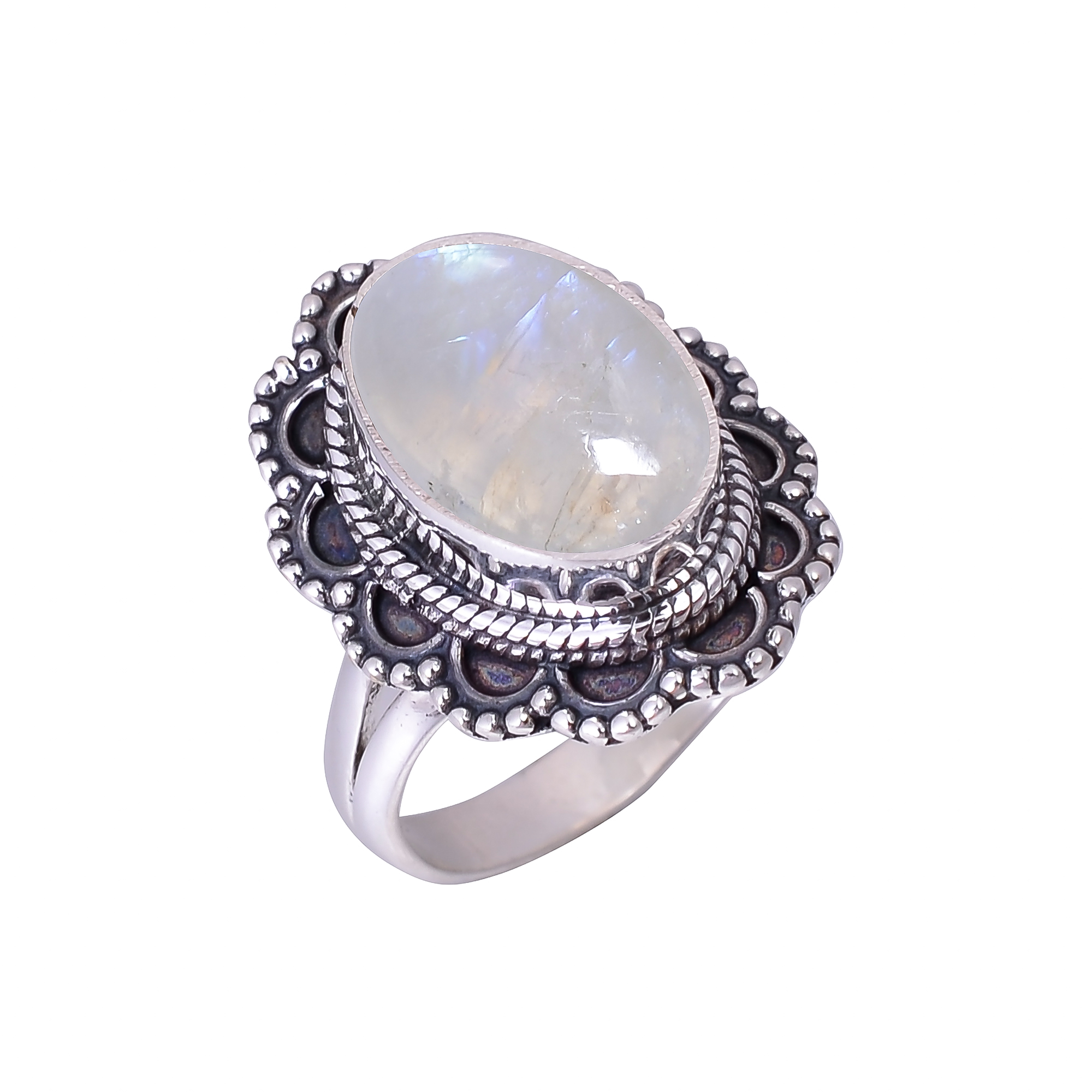 Rainbow Moonstone - India 925 Sterling Silver Ring