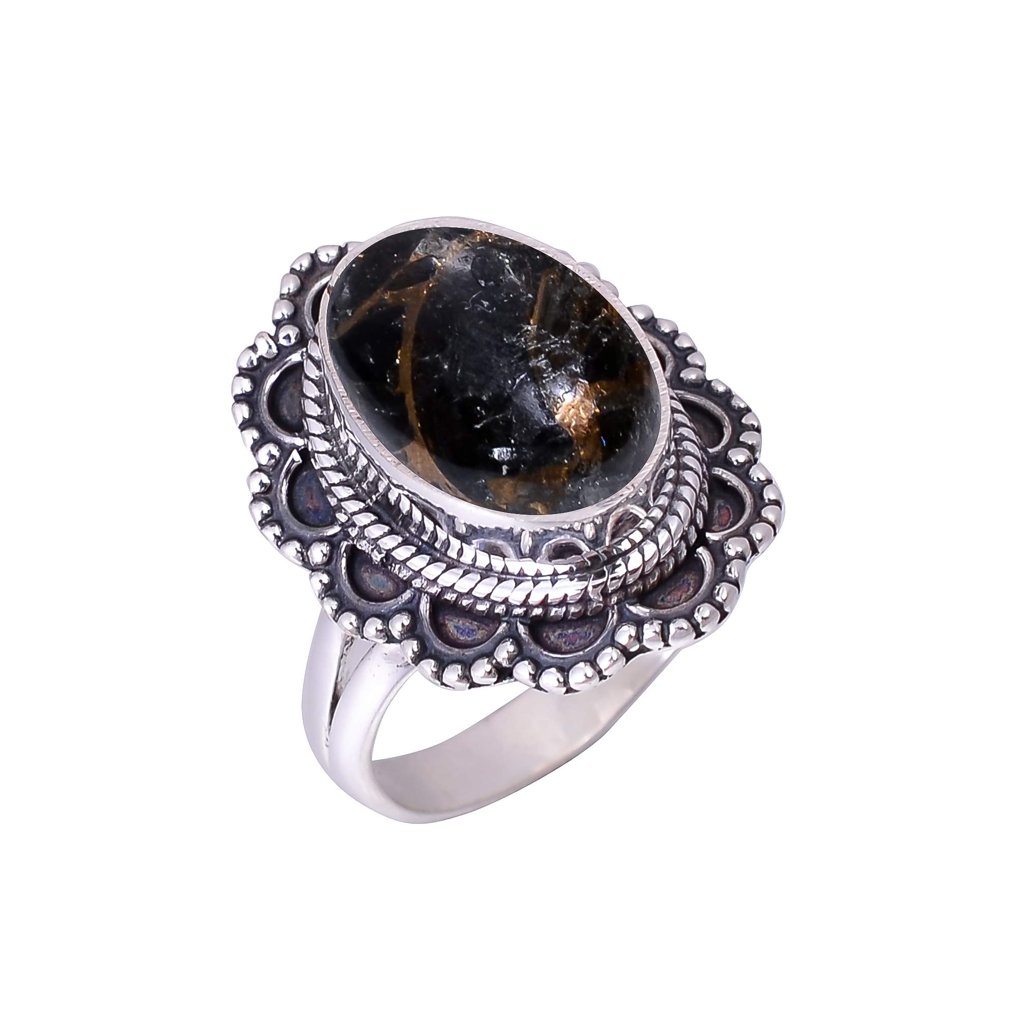 Copper Black Obsidian 925 Sterling Silver Ring