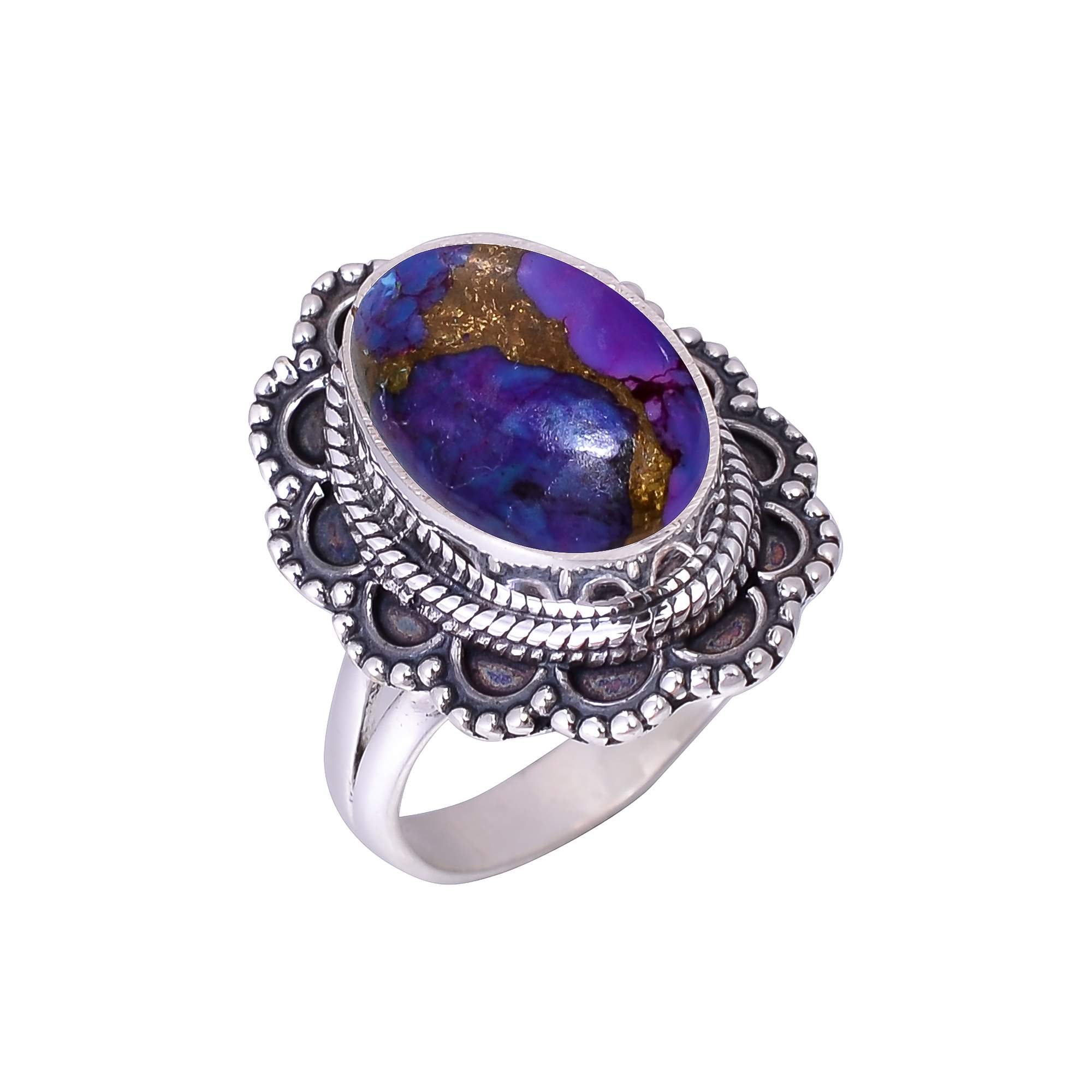 Copper Purple Turquoise 925 Sterling Silver Ring
