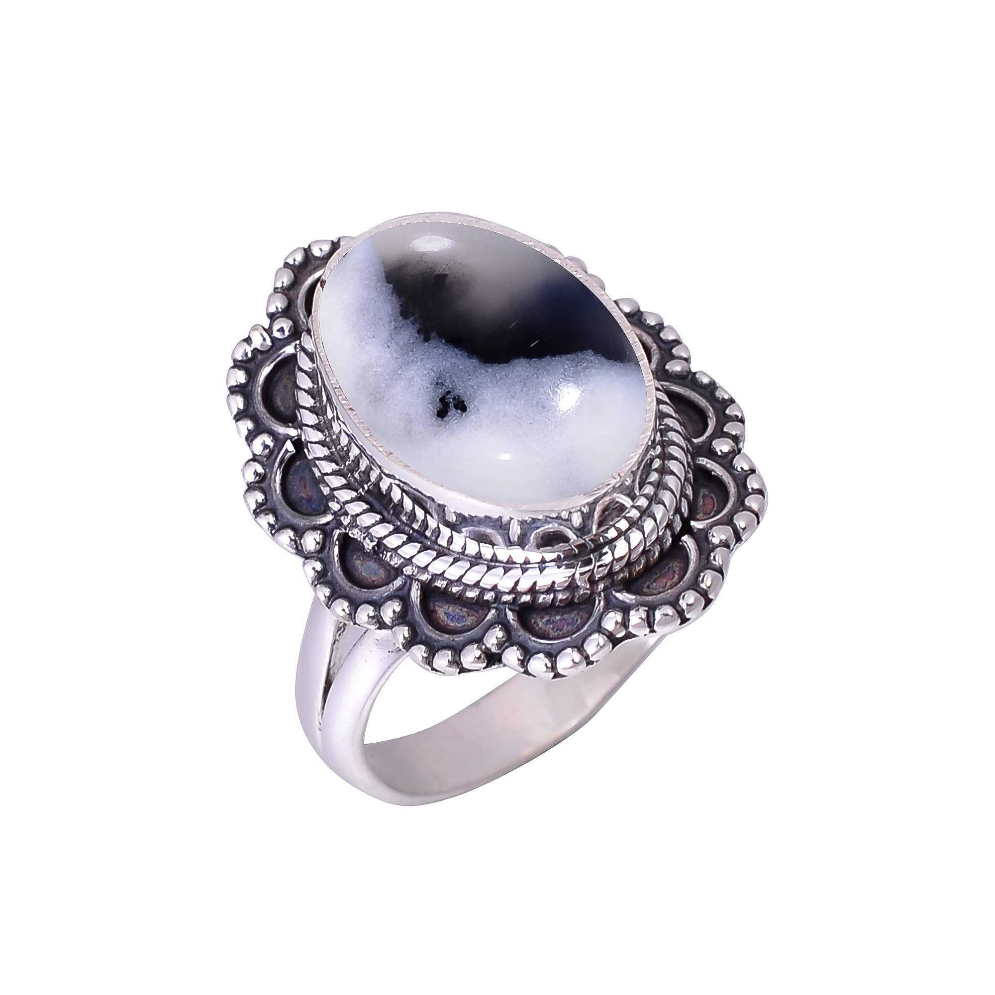 Merlinite Dendritic Opal -Brazil 925 Sterling Silver Ring