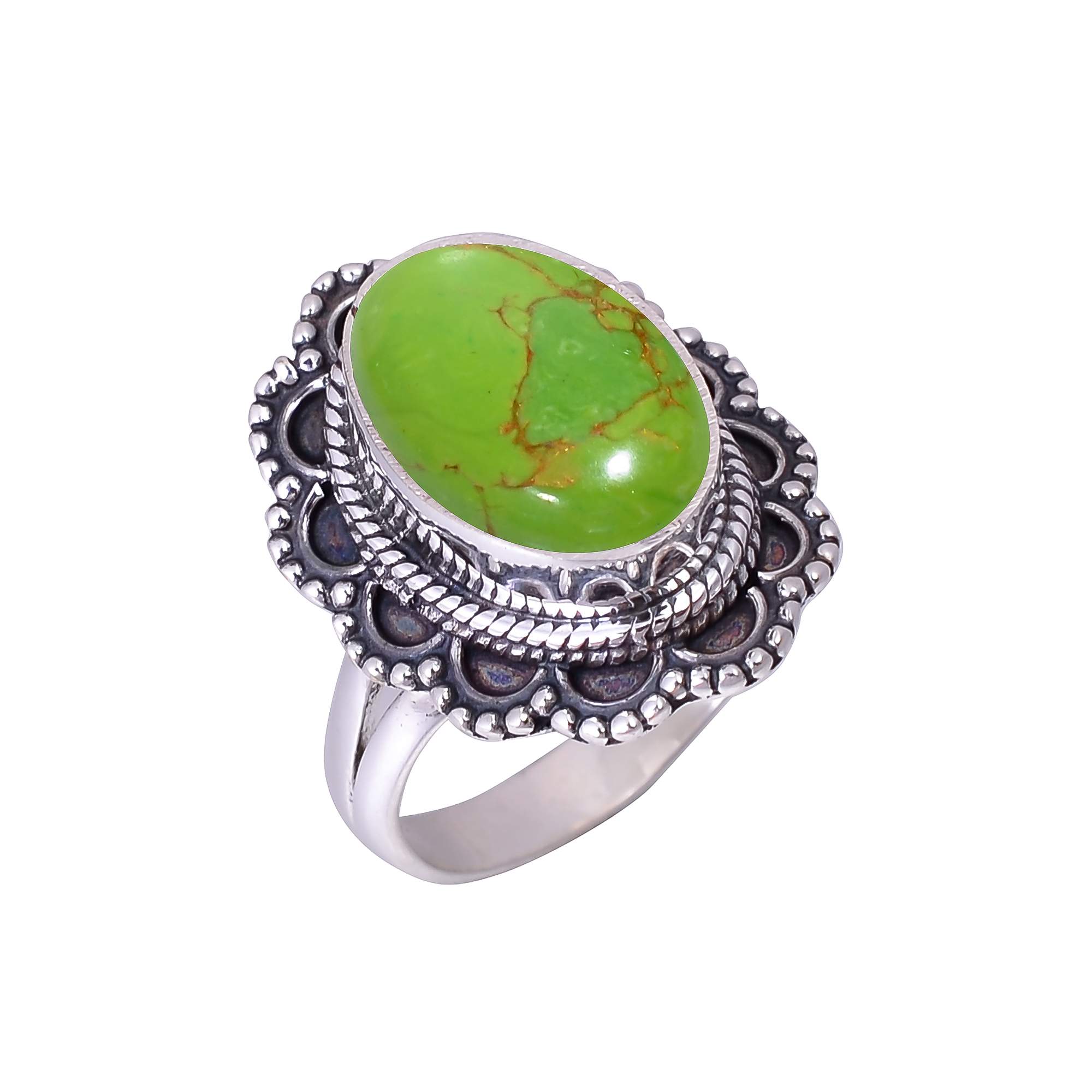 Copper Green Turquoise - Simulated 925 Sterling Silver Ring