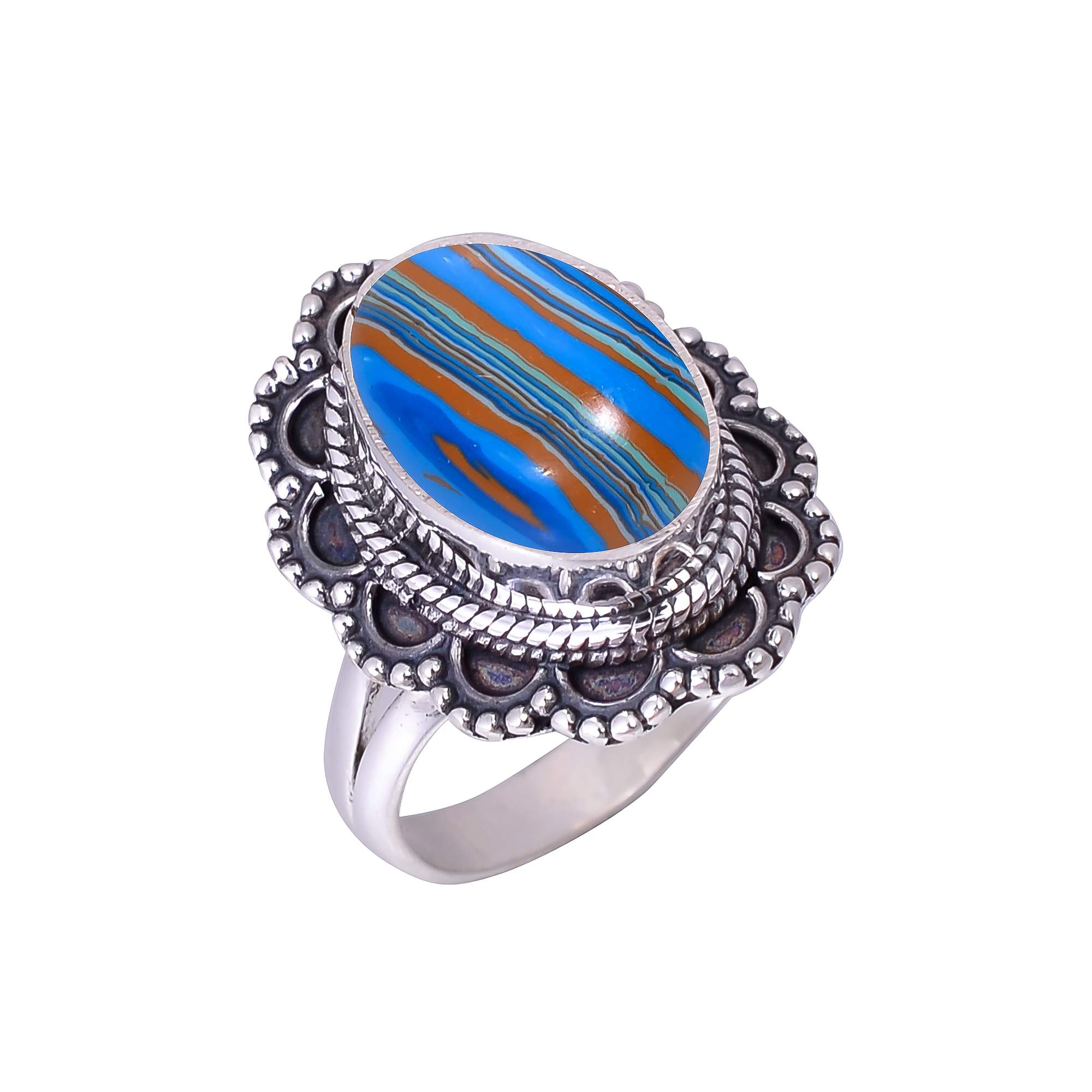 Blue Rainbow Calsilica - Simulated 925 Sterling Silver Ring