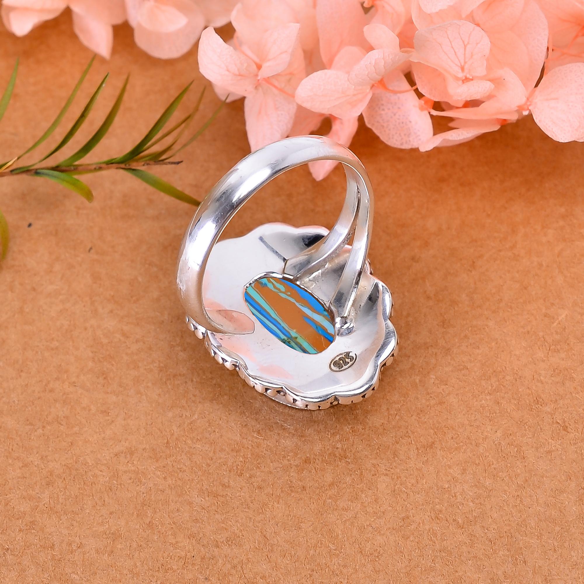 Blue Rainbow Calsilica - Simulated 925 Sterling Silver Ring