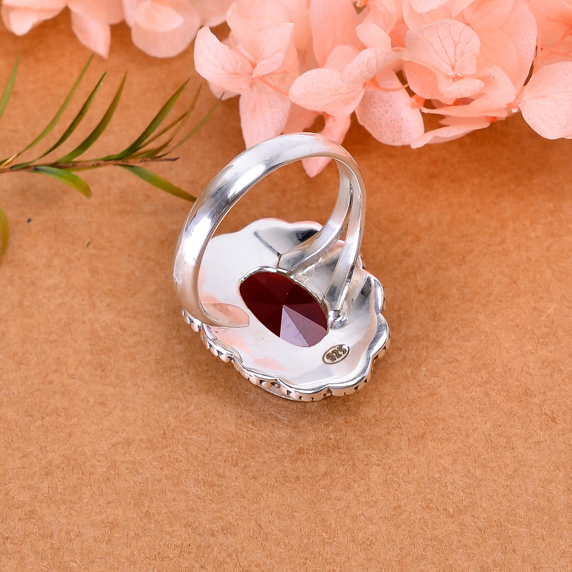 Red Garnet - Simulated 925 Sterling Silver Ring